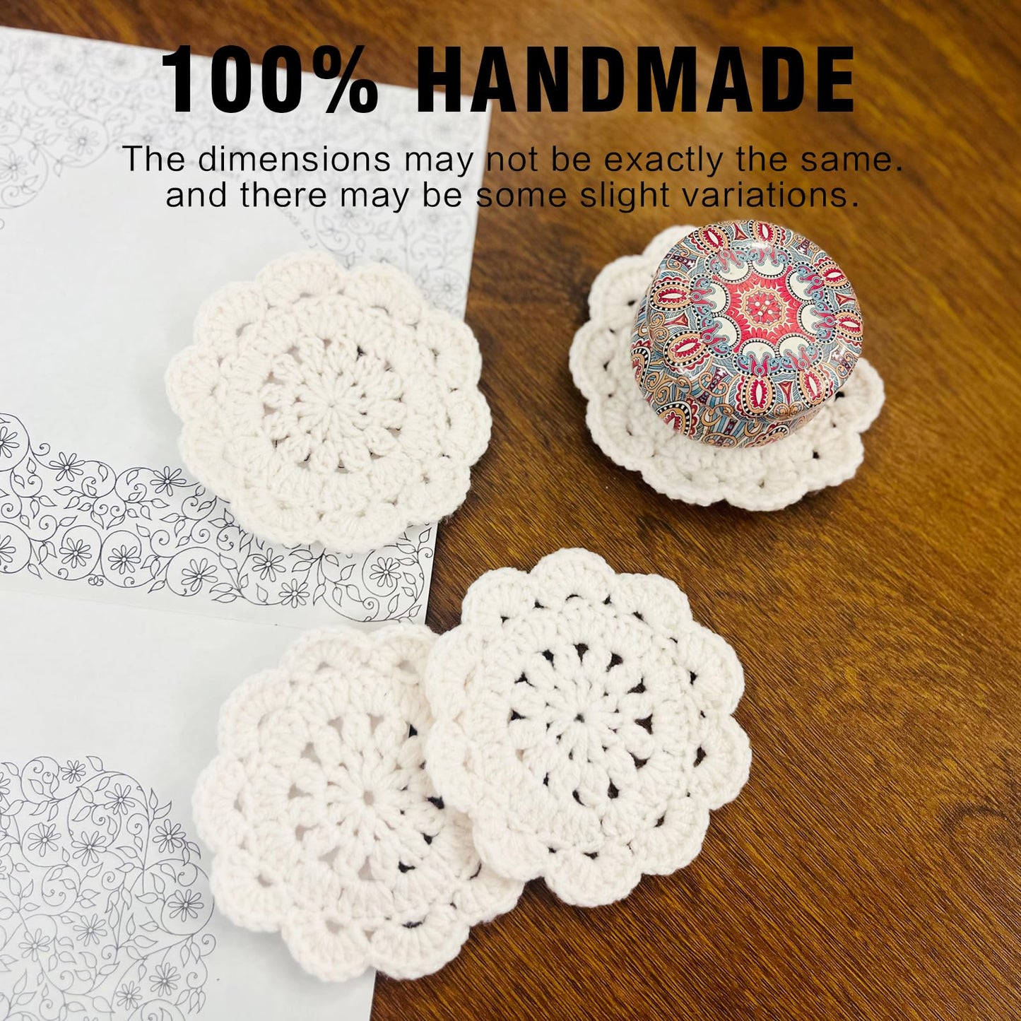 Handmade Crochet Coasters - Beige Floral Design, 4 inches, Coasters for Home Decoration, Tabletop Protection & Housewarming Gifts，4 Pieces
