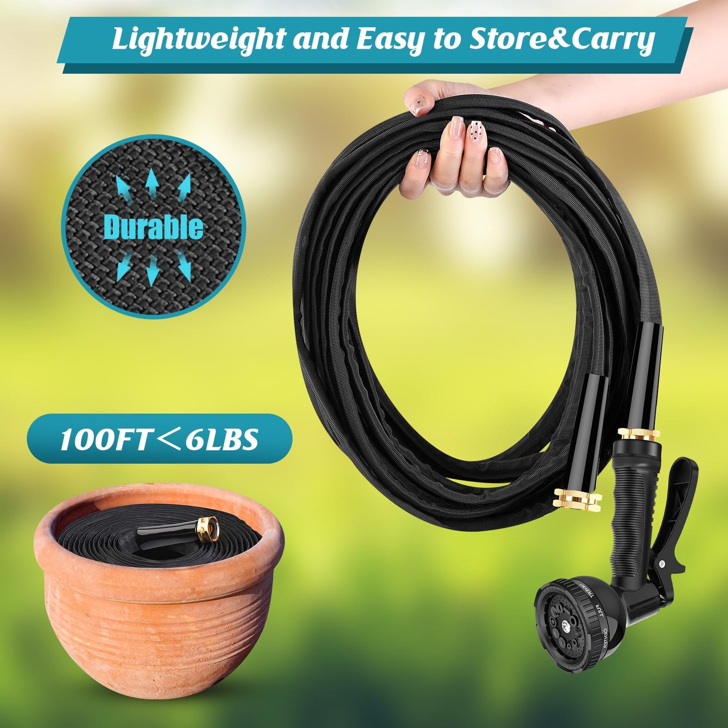 Itsonestep Garden Hose 100ft, 3/4" GHT Non-Expanding Water Hose Lightweight, Flexible Garden Hose with 10 Function Nozzle, Kink-Free, Sturdy, High-Pressure, Abrasion Resistant Hoses for Yard, Garden
