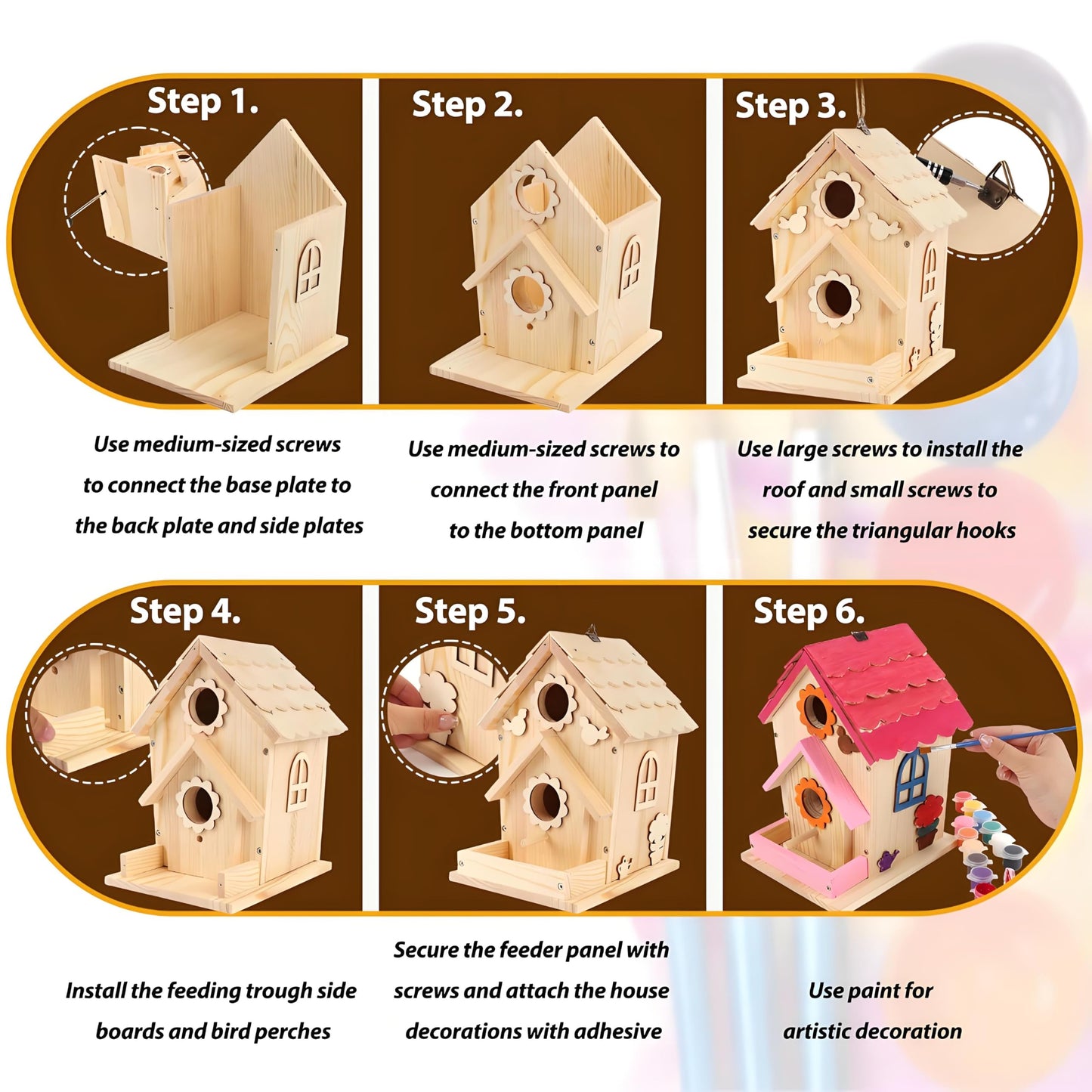 DIY Birdhouse Kit for Kids and Adults - Wooden Bird House Kit with Paint, Brushes, Glue, and Hanging Twine for a Hanging Birdhouse - Ideal Gift for Garden and Courtyard Outdoor Decor