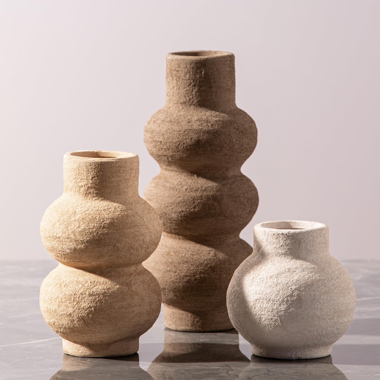 Ceramic Vase Home Table Decor - Flower Vase Set of 3 Living Room Kitchen Decorations Farmhouse Modern Rustic Vases Decorative Centerpiece for Shelf Bedroom Office Bathroom Dining Coffee Desk