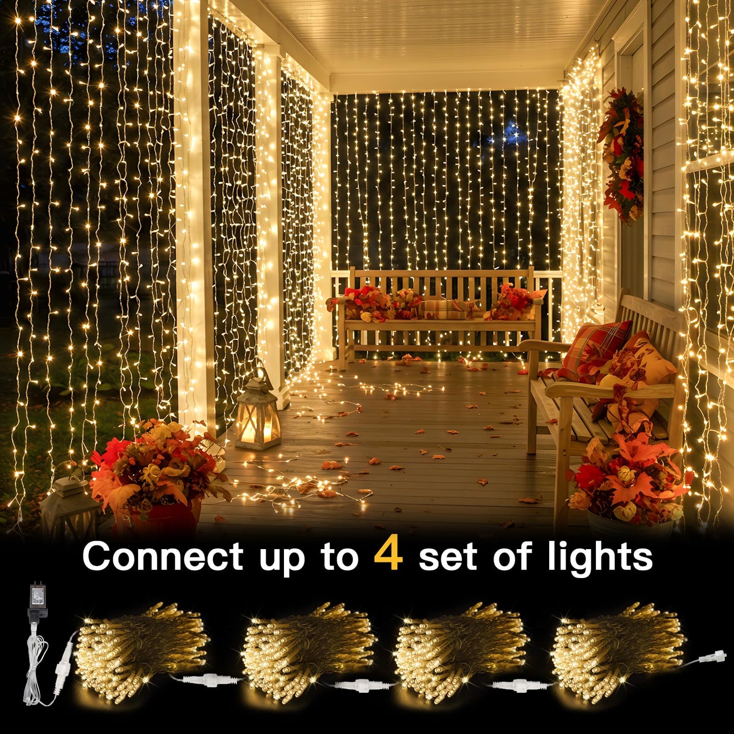 suddus Curtain Lights for Bedroom, 300 Led 9.8x9.8ft Curtain Lights for Backdrop, Curtain String Lights for Christmas, Dorm, Wall, Backdrop, Window, Wedding, Party, Birthday Decor, Warm White