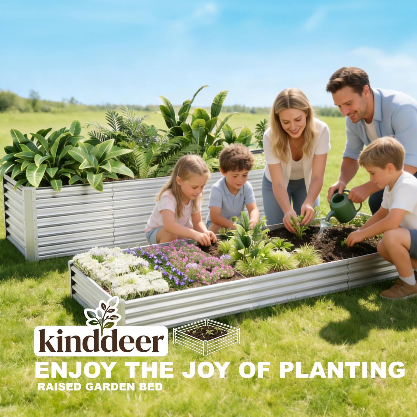 Kinddeer 8x4x2ft Metal Raised Garden Bed Kit, Large Raised Beds Outdoor, Rectangle Raised Flower Bed for Gardening,Galvanized Planter Box for Vegetables, Fruits, Flowers, Silver