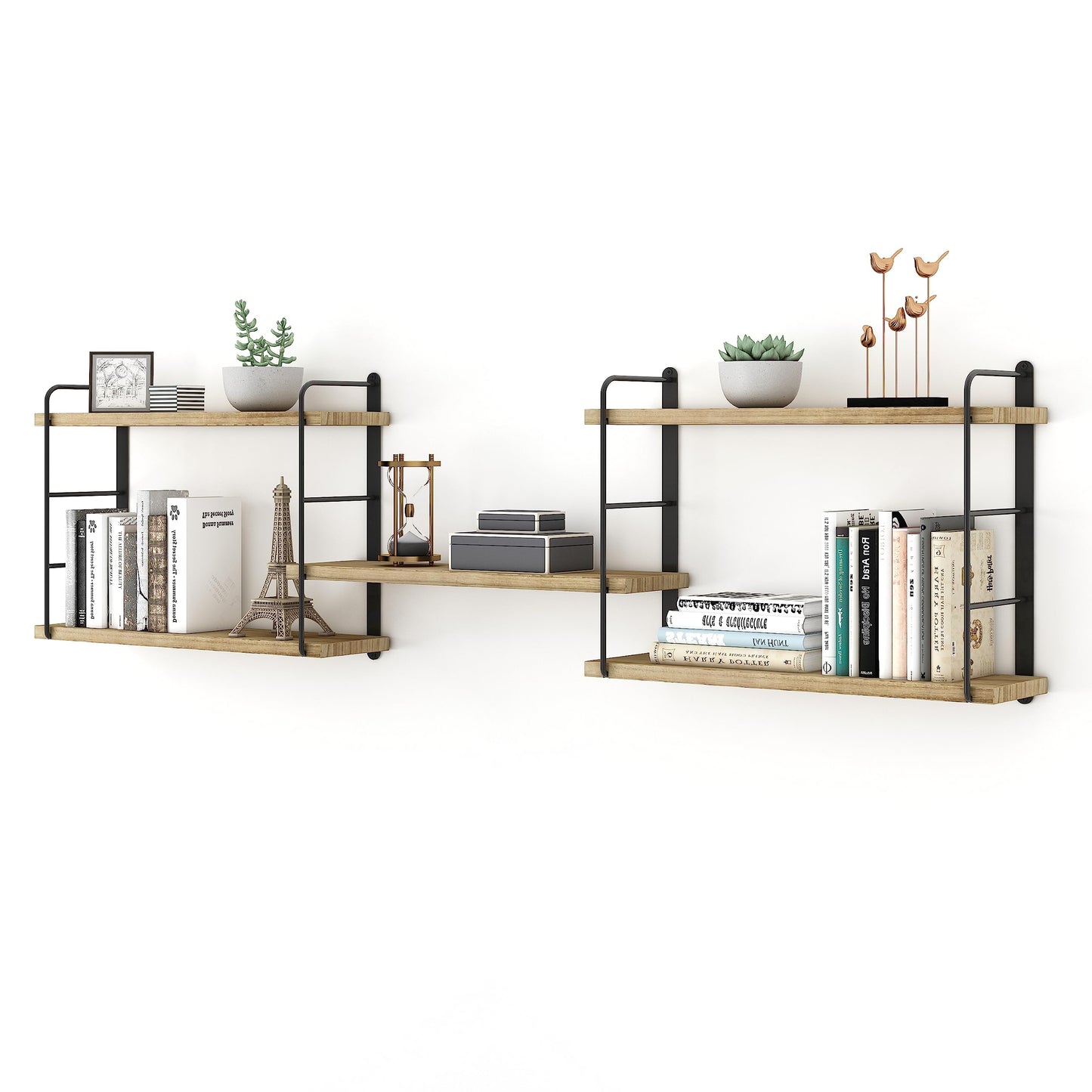 MXCSE Wall Shelves, Wall Mounted Bookshelves, DIY Floating Shelves for Wall, Wood Hanging Book Shelves for Room, Bedroom, Living Room, Easy Installation (Wooden, 50W x 17H)