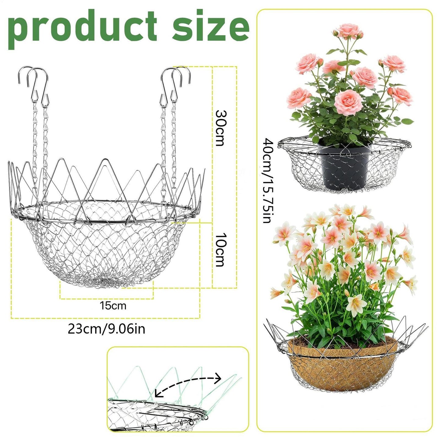 Adjustable Planter Insert - Heavy Duty Rustproof Riser Chains,Planter Filler Support,for Outdoor Indoor Flower Potted Home