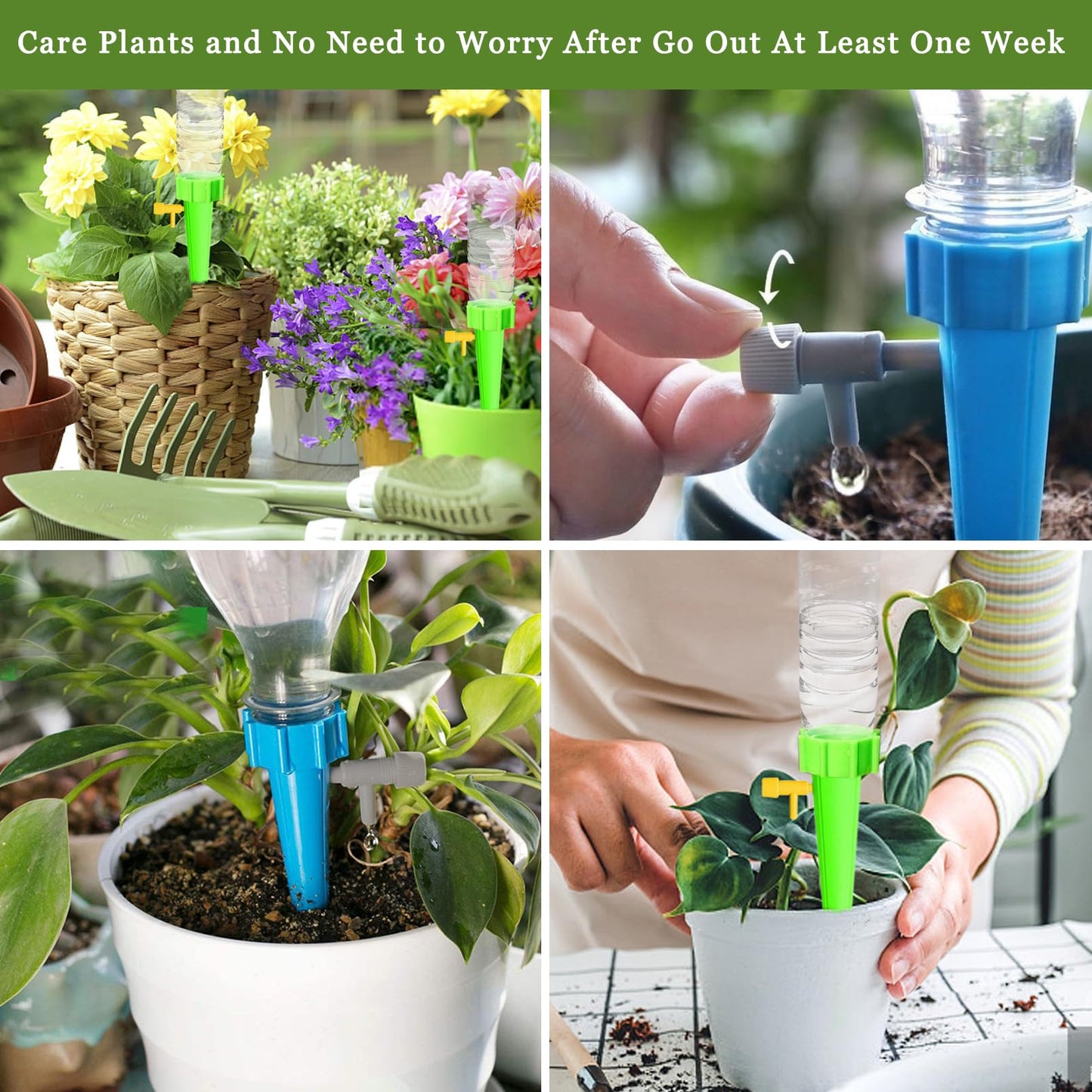Suyeah 24PCS Self Watering Spikes for Plant,Indoor & Outdoor Automatic Plants Waterer,Plug-in Device with Adjustable Valve Switch, Self Watering Planter Insert