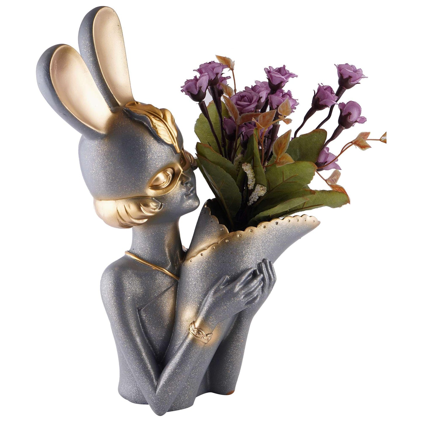 PATURU CRAFTO Decorative Flower Vases showpiece for Living Room, Bedroom, Kitchen, Dining Room, Office Decoration Home Decor 14 Inch (Grey)