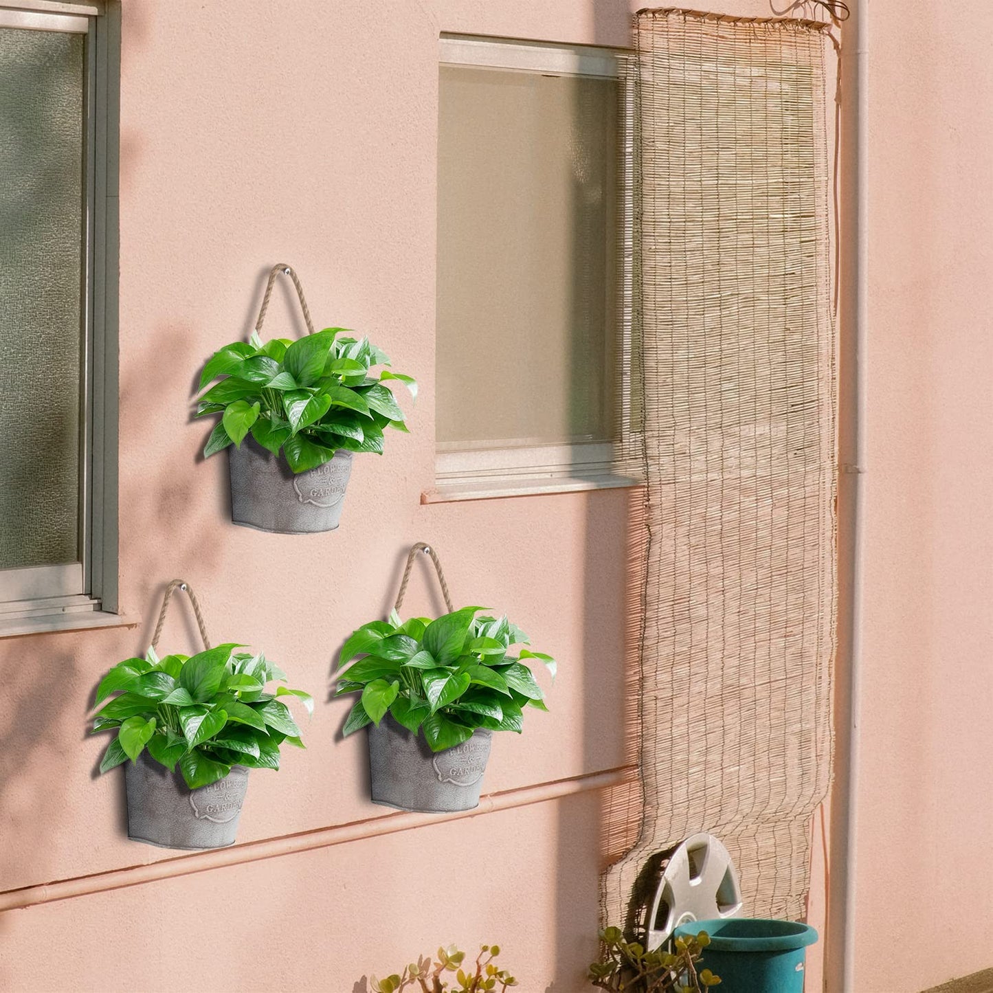 XONOR 4Pcs Galvanized Metal Hanging Wall Planter, Rustic Wall Flower Vase for Succulents Herbs Country Home Farmhouse Wall Decoration (2)