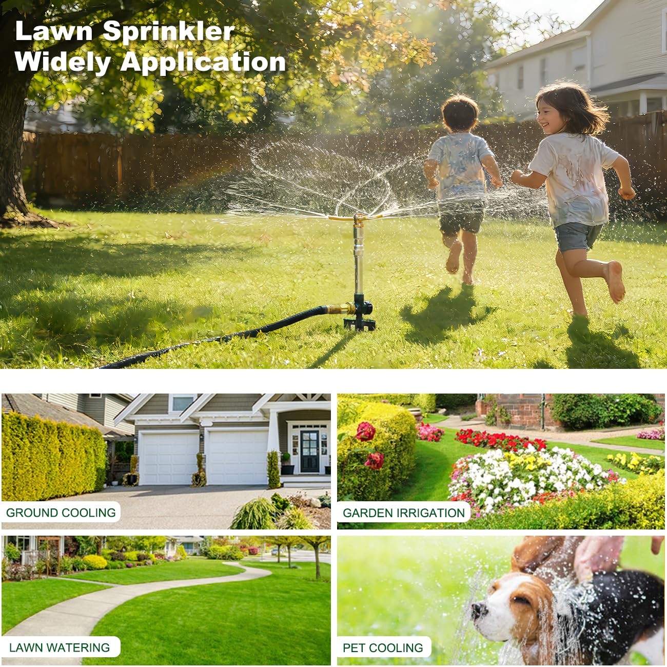 FANHAO 2 Pack Metal Lawn Sprinklers with Adjustable Telescoping Base, 3-Arm Water Sprinkler 360 Degree Rotation High-Rise Sprinkler for Large Area Coverage, Garden Watering Irrigation Sprinkler System