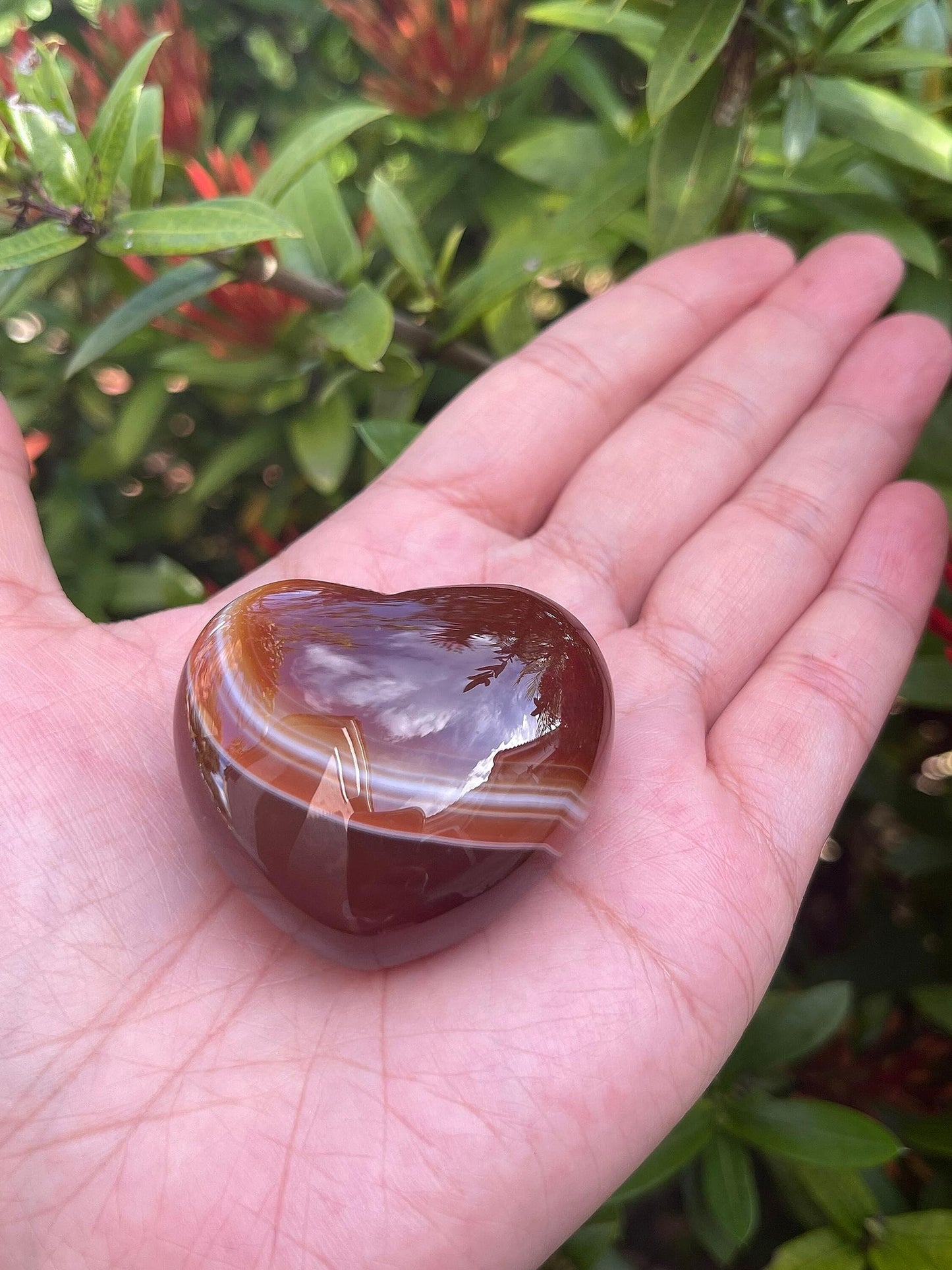 Carnelian Gemstone Hearts, Polished Carnelian Puffy Hearts, Carnelian Crystal Palm Stone, Carnelian Healing Crystal Hearts (1 Heart）