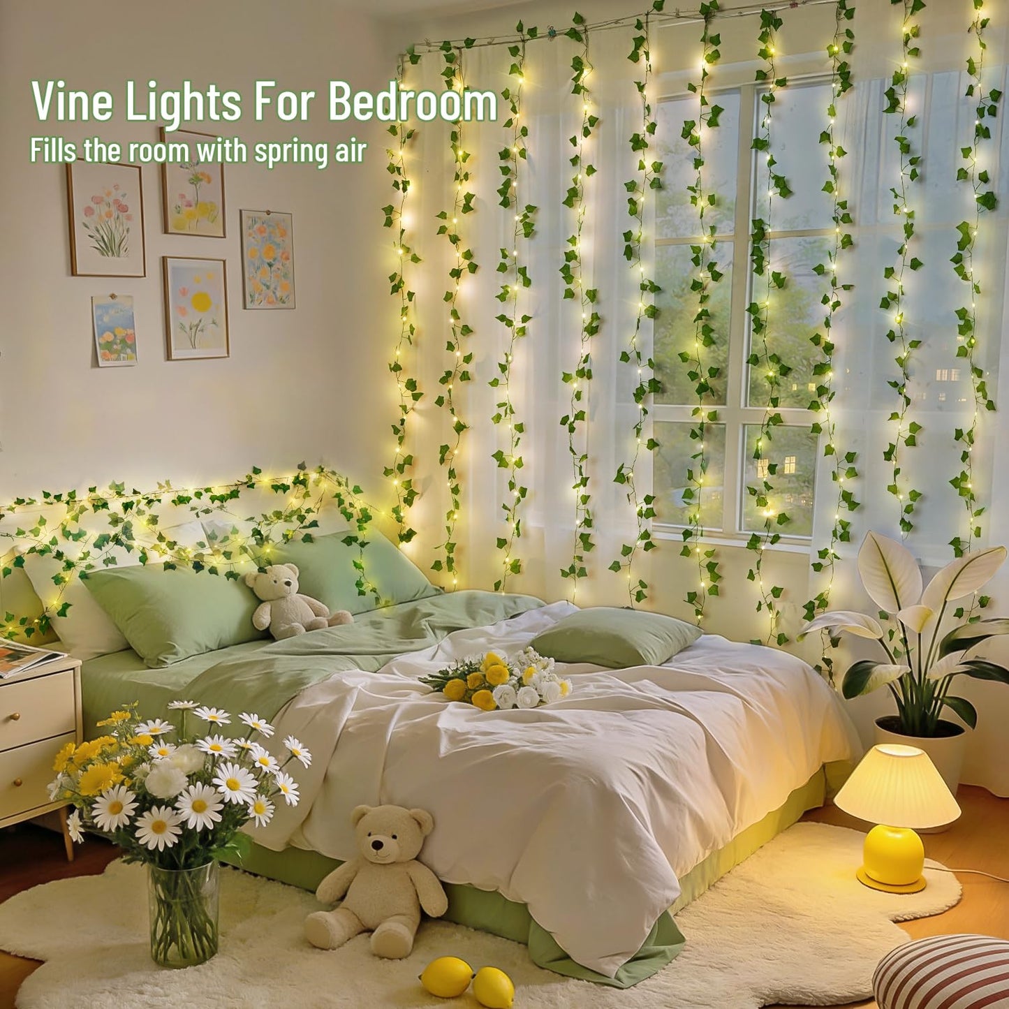 JMEXSUSS Vine Lights for Bedroom, 200 LED Vines Fairy Lights, Artificial Ivy Leaf Light for Wall Curtain Wedding Party Christmas Indoor Decor, 6.5ft x 6.5ft with Remote