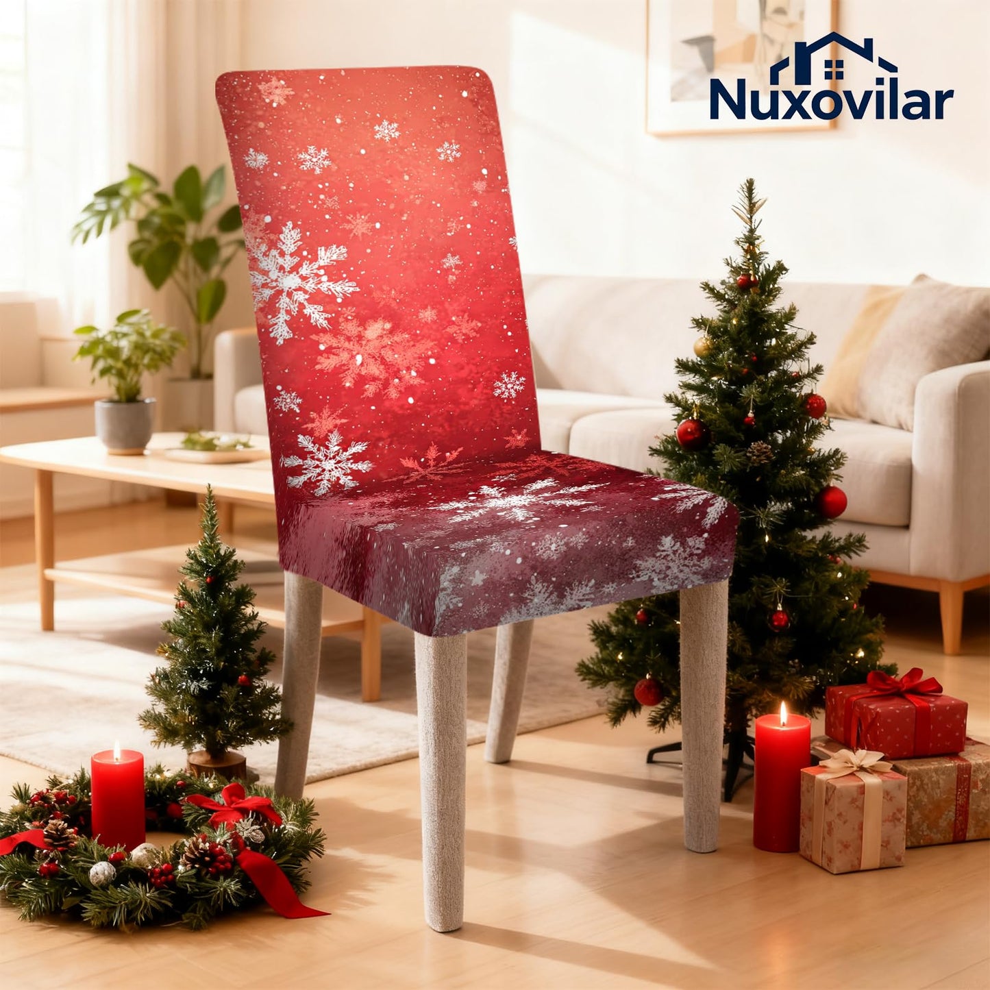 Nuxovilar Red Snowflake Stretch Chair Covers 23.6x70 Inches - Dining Chair Slipcovers Set of 2, Elegant Decor for Dining Room, Parties & Daily Use