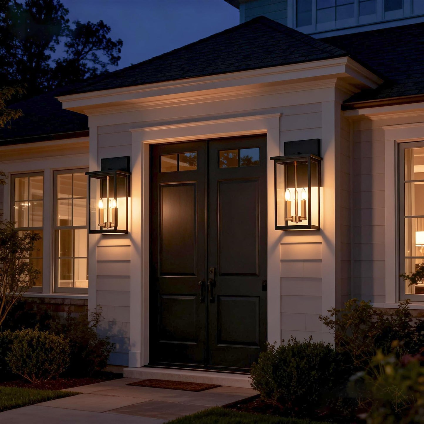 MELUCEE 3-Light Black Outdoor Wall Light Fixture, 16.5" Large Exterior Porch Light Wall Mount Farmhouse Outside Lantern Lights with Clear Glass for House, Patio, Front Door, Porch, Garage