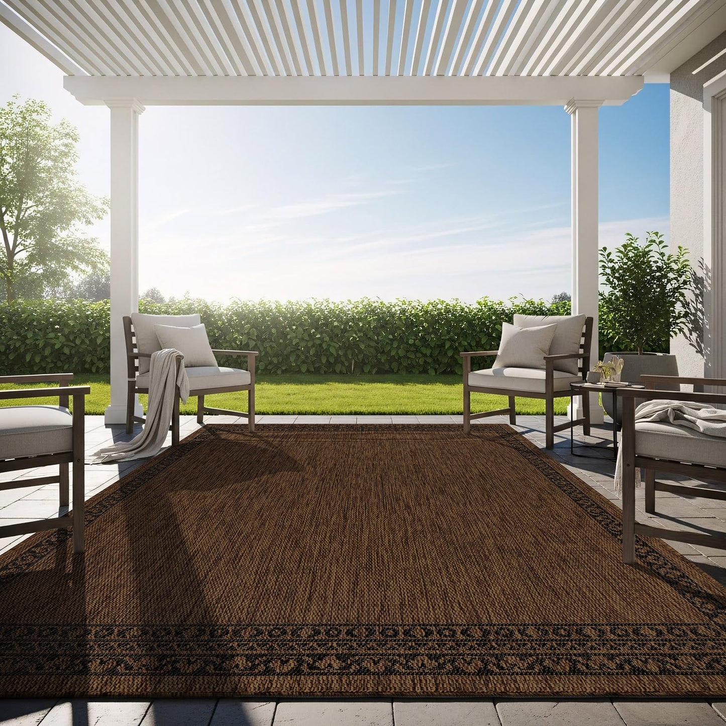 Washable Outdoor Rug 6x9 Modern Area Rugs Outdoor Carpets Bordered Pattern Non Shedding Waterproof Easy Clean Patio Deck Porch Living Room Bedroom Garden RV (6 X 9 Gold)