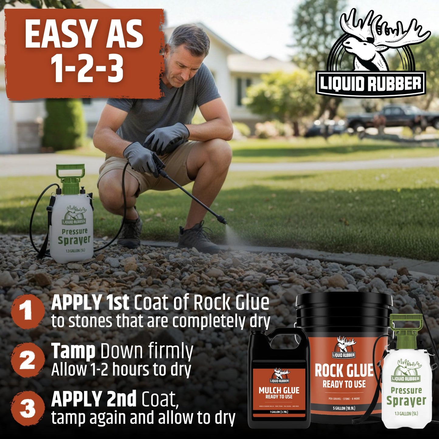 Liquid Rubber Rock Glue Professional Grade Landscaping Stone and Pea Gravel Stabilizer Ready to Use Clear Drying Permeable Water Based Outdoor Binder 1 Gallon 50 sq ft