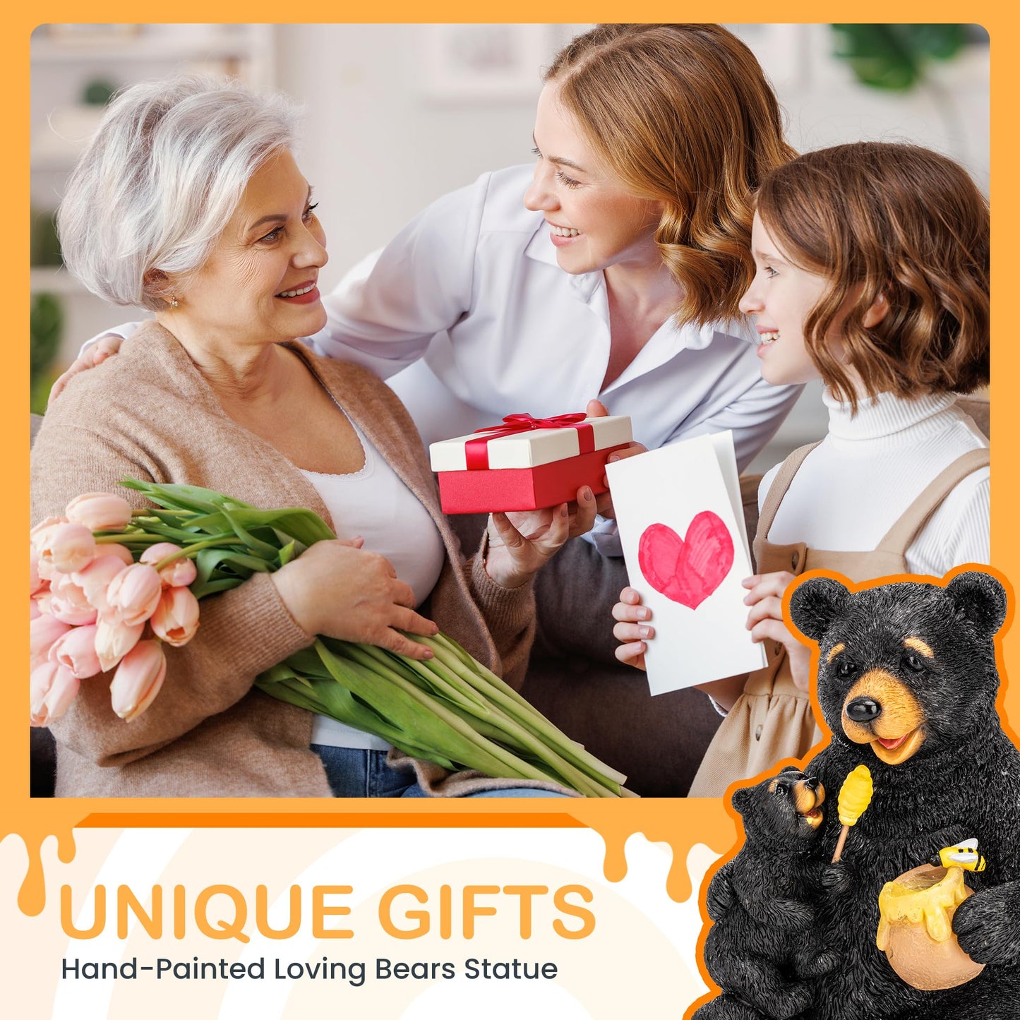 GIGALUMI Solar Garden Statues Bears 9", Loving Black Bear Decor, Yard Decorations Outdoor, Bear Figurine Lights for Outside, Garden Decor Unique Birthday Housewarming Gifts for Women, Mom