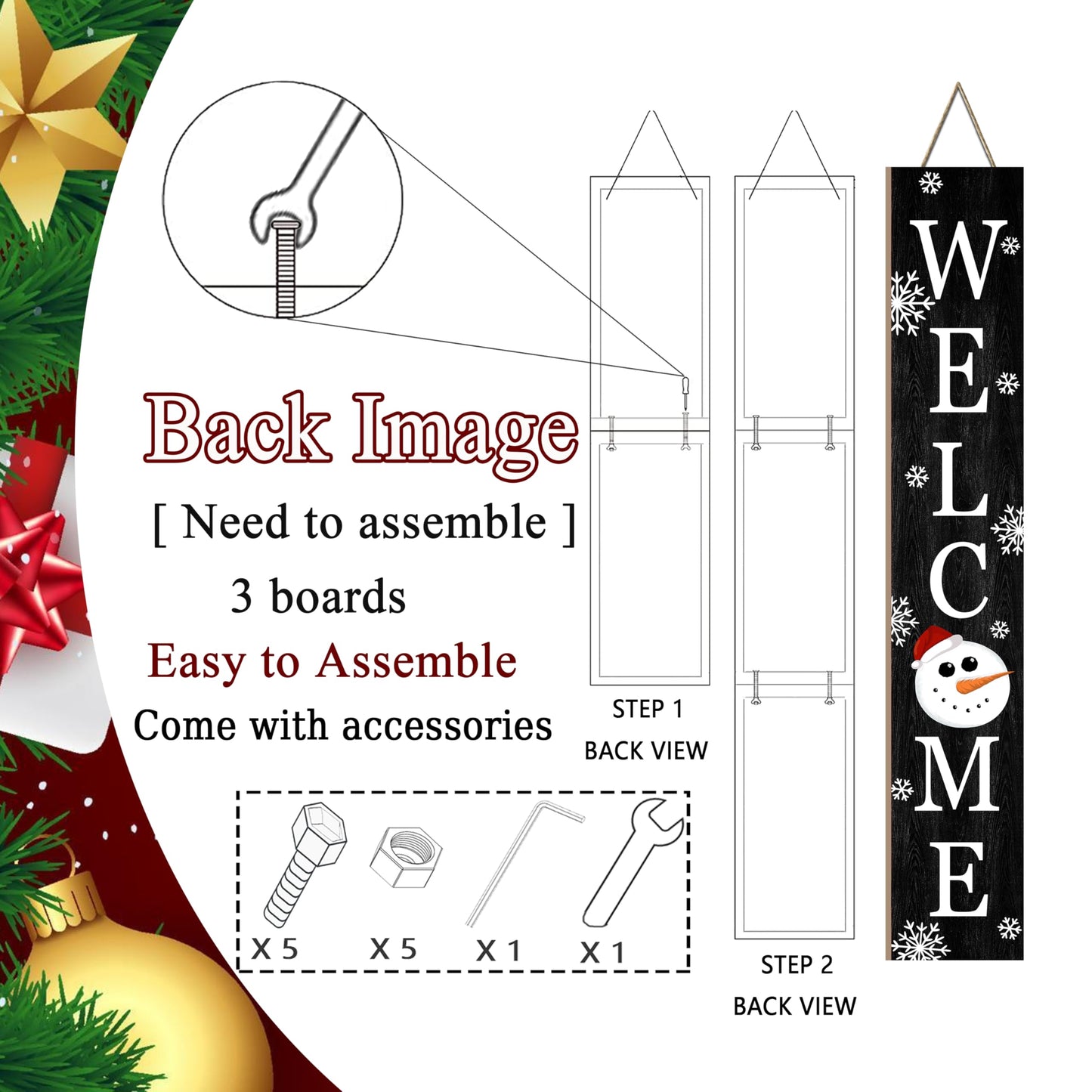 Winter Welcome Sign Vertical Porch Sign with Snowman and Snowflakes Black Wood Outdoor Christmas Holiday Decor for Home Outdoor Yard Party