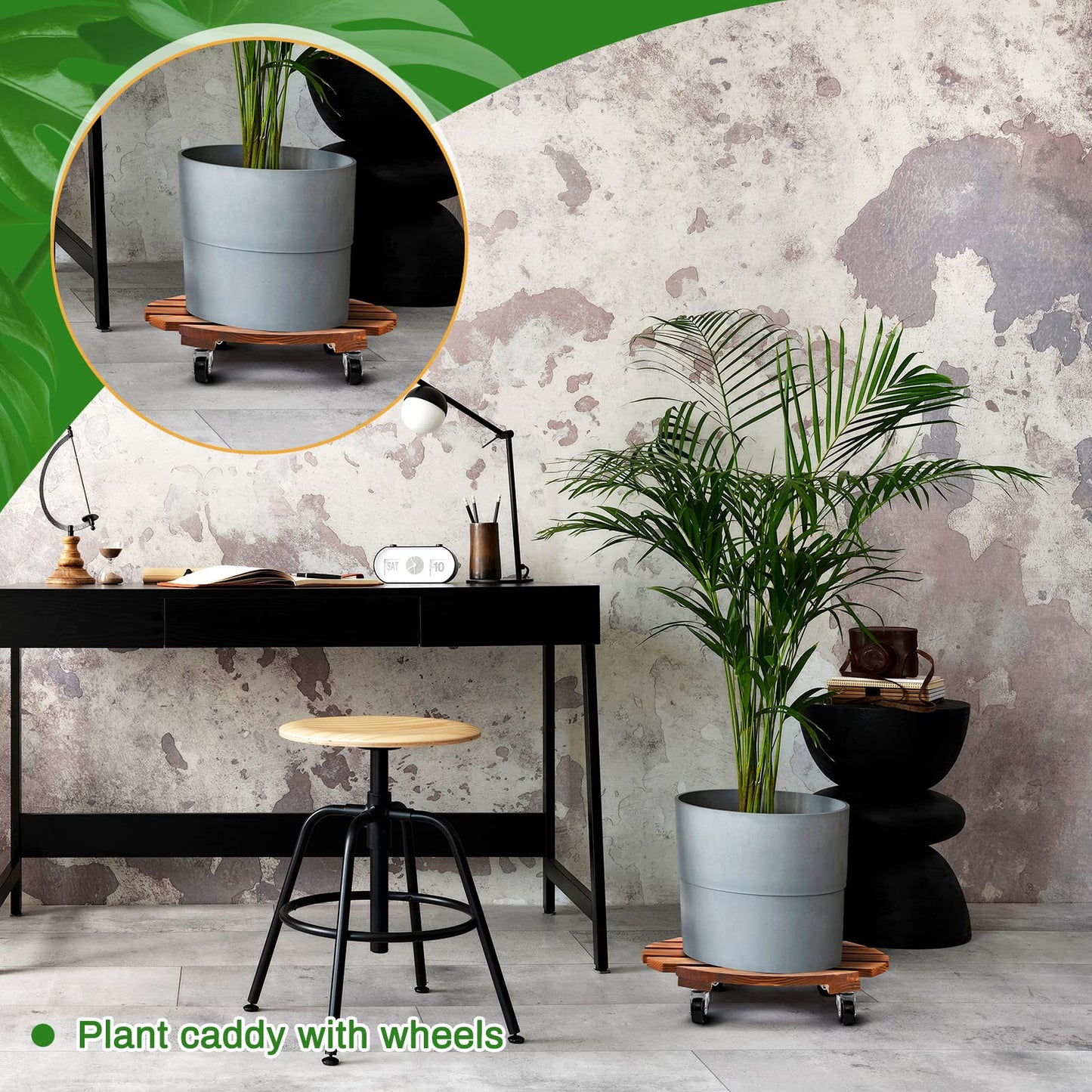 Taiyin 2 Pack 16 Inch Wooden Plant Stand with Lockable Wheels 220 Lbs Heavy Duty Plant Roller with Casters for Outdoor Indoor