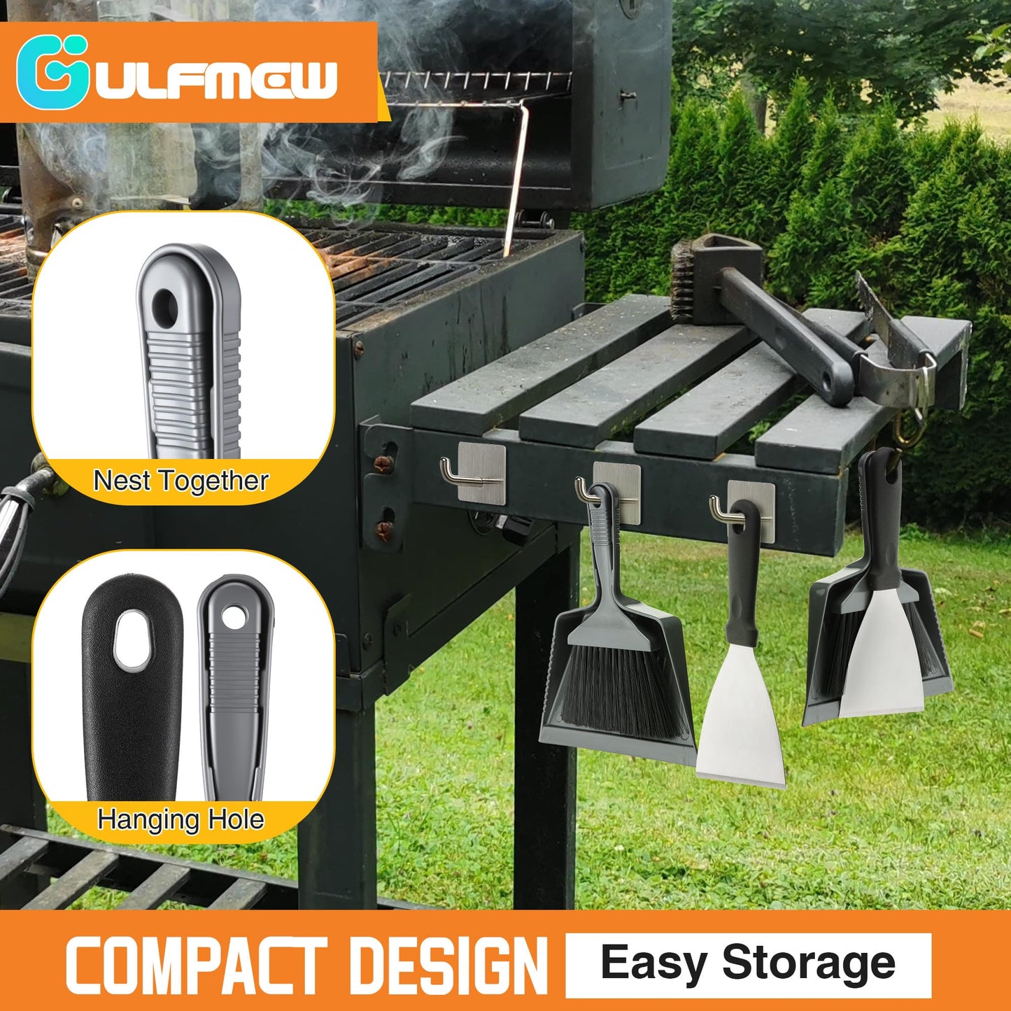 Gulfmew 3 Piece Pellet Grill Ash Cleaning Kit, Includes Large Dust Pan, Soft Bristle Brush and Metal Scraper for Easy Removal of Ash, Debris and Grime