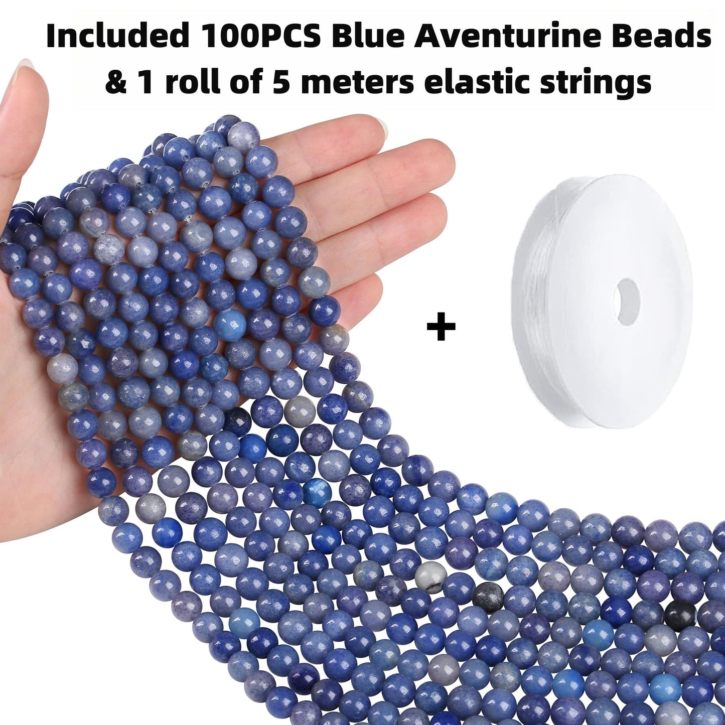 QINJIEJIE 100PCS Blue Aventurine Beads 8mm Natural Stone Beads Round Loose Gemstone Bead for Bracelet Beading Crystal Jewelry Making DIY Necklace Earrings 0.32"