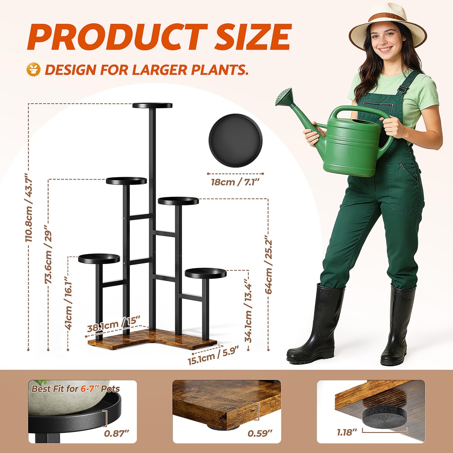 NQW 5 Tiered Plant Stand Indoor with 7.1 Inch Wide Tray, Corner Metal Plant Stand Outdoor Tall Flower Holder Stand, Tall Rack for Display Shelf for Patio Porch Office LivingRoom - BlackDisk