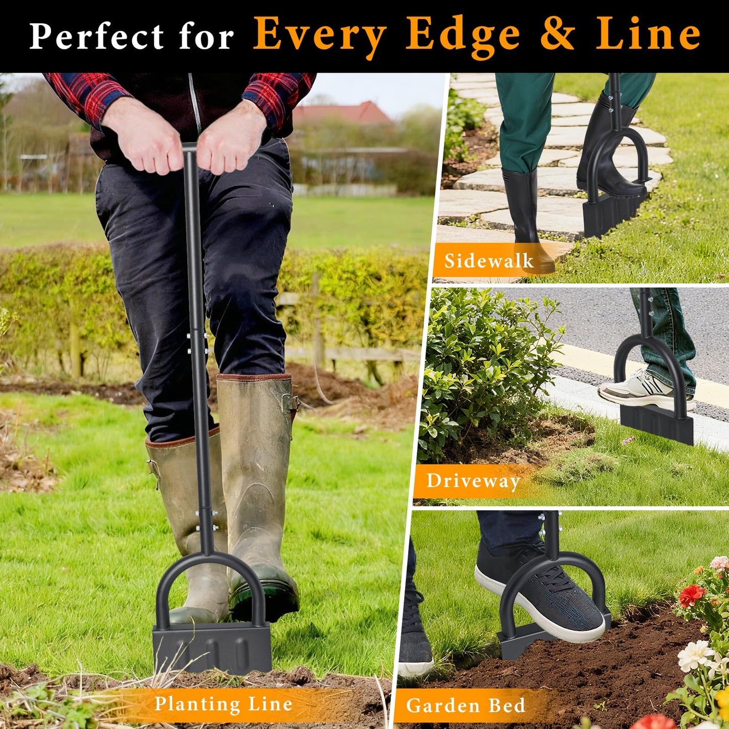 Manual Edger Lawn Tool, 39 Inch V-Shaped Garden Lawn Edger with Foot Pedal & T-Handle for Lawn Care, Heavy Duty Hand Lawn Edging for Driveway, Garden Bed, Sidewalk