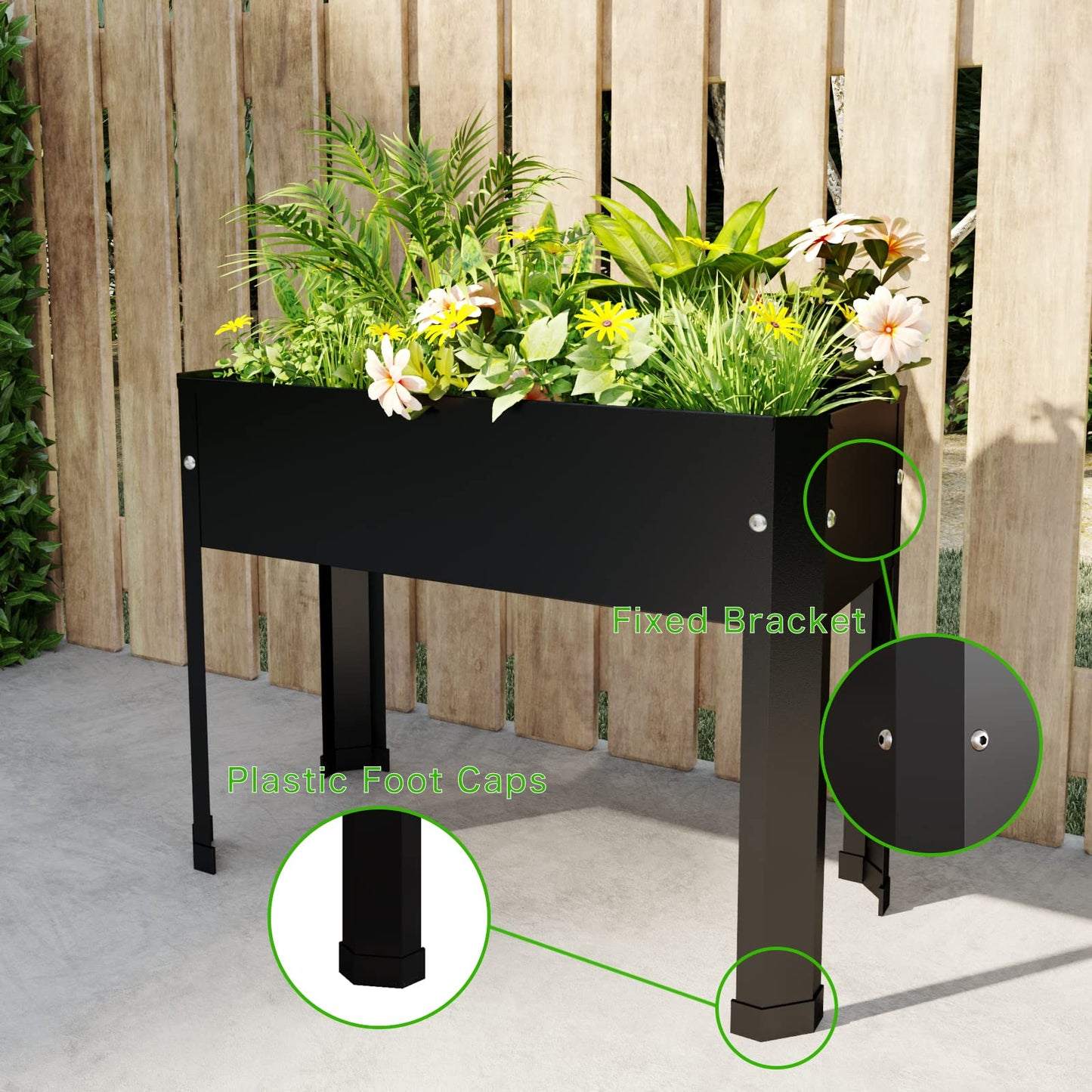 PROXRACER Raised Garden Bed with Detachable Legs Elevated Metal Planter Box for Growing Fresh Herbs Vegetables Flowers Succulents&Other Plants for Outdoor Backyard Patio Deck Balcony Black S