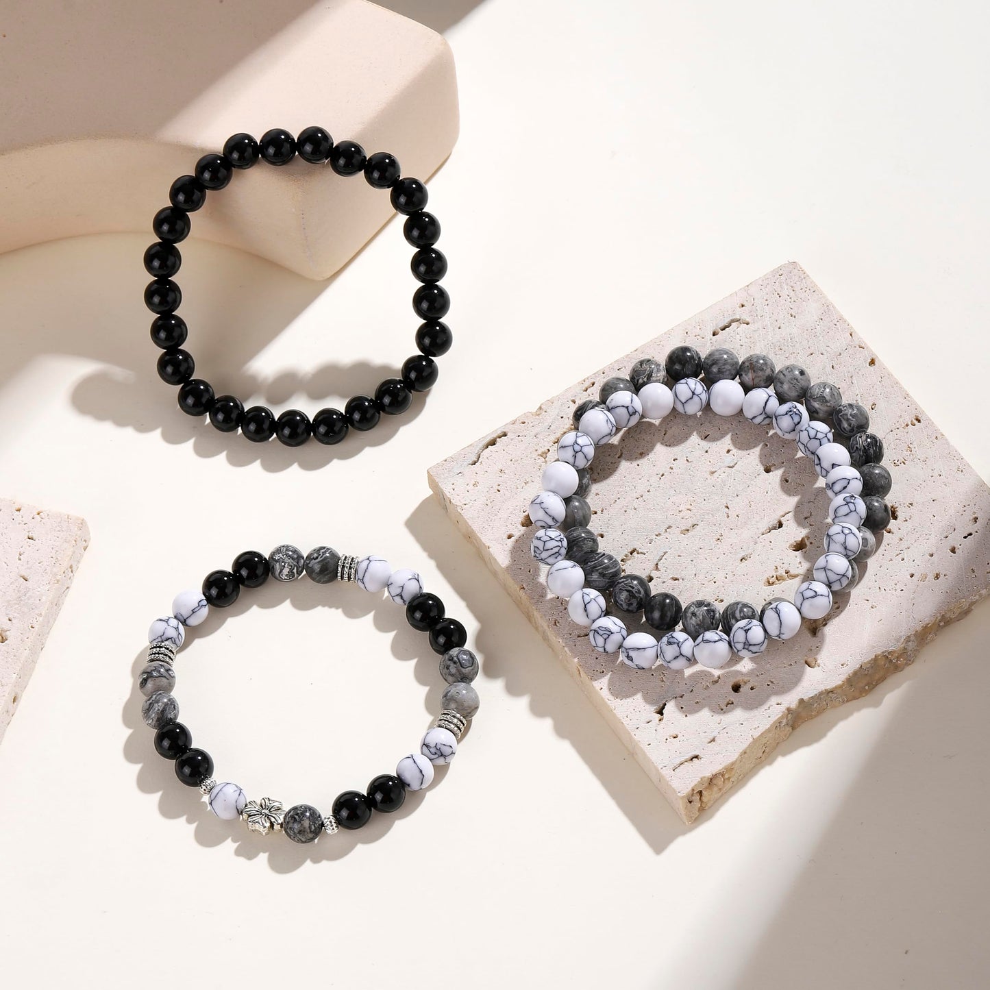 Fengling 4 PCS Beaded Crystal Bracelet for Women 8mm Natural Gemstones Handmade Bracelet Healing Stretch Bracelets Crystal Jewelry for Women Gifts