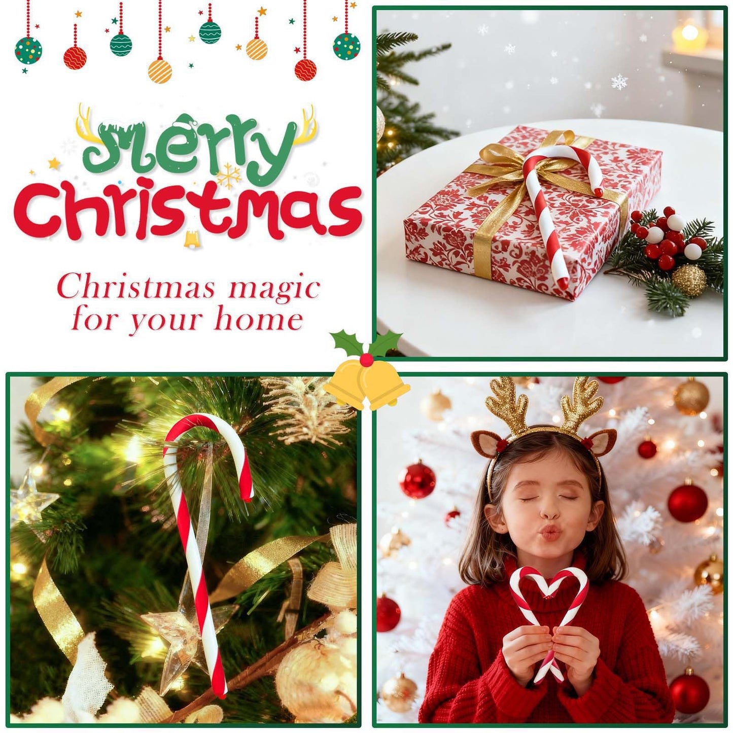 Tixiquns Bendable Stocking Holders for Mantle, Set of 4 Christmas Hooks Fireplace Stocking and Garland Hanger for Mantel, Non-Slip Adjustable Red and White Candy Cane Decor Xmas Decorations