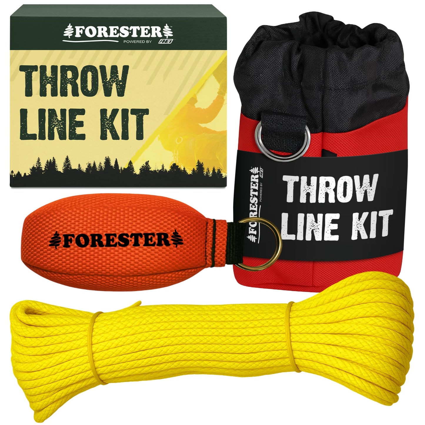 FORESTER 11oz Professional Throw Line Kit with Storage Bag | 150ft Polyethylene Throw Line, Arborist Throw Weight, and Throw Bag