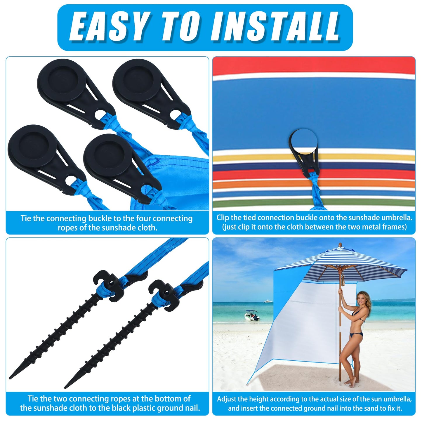 Bylion Large 5.9 x 9.8ft Umbrella Side Shade-UPF50+ Sidewall Accessory for Portable Beach Umbrella Removable Shelter Wall to Block Sun, Wind, & Rain - Waterproof SunWall for Universal Canopy Sunshade