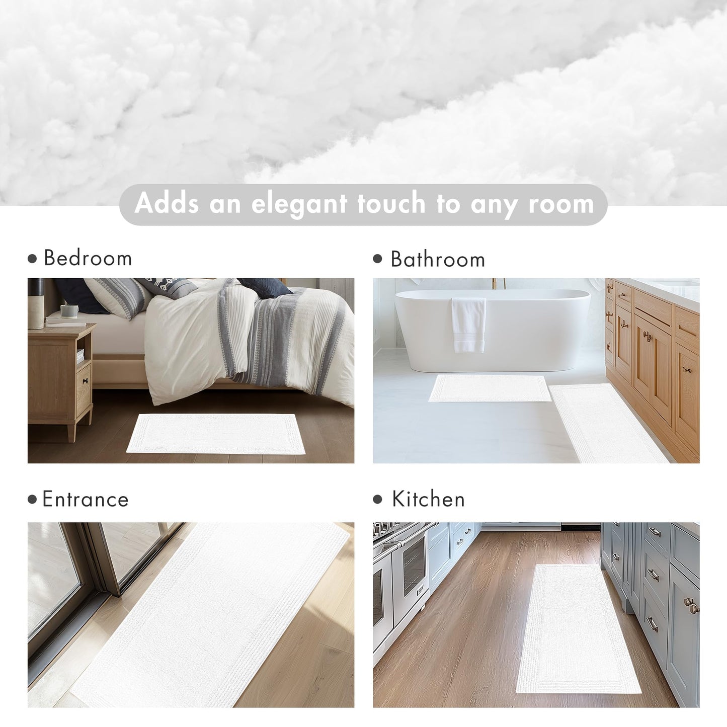 Madison Park Splendor Reversible 100% Cotton Tufted Bathroom Rug-3000 GSM Hotel Quality Luxurious Plush Medium Pile Bath Mat Absorbent, Quick Dry, Shower Room Décor, 24x60 White