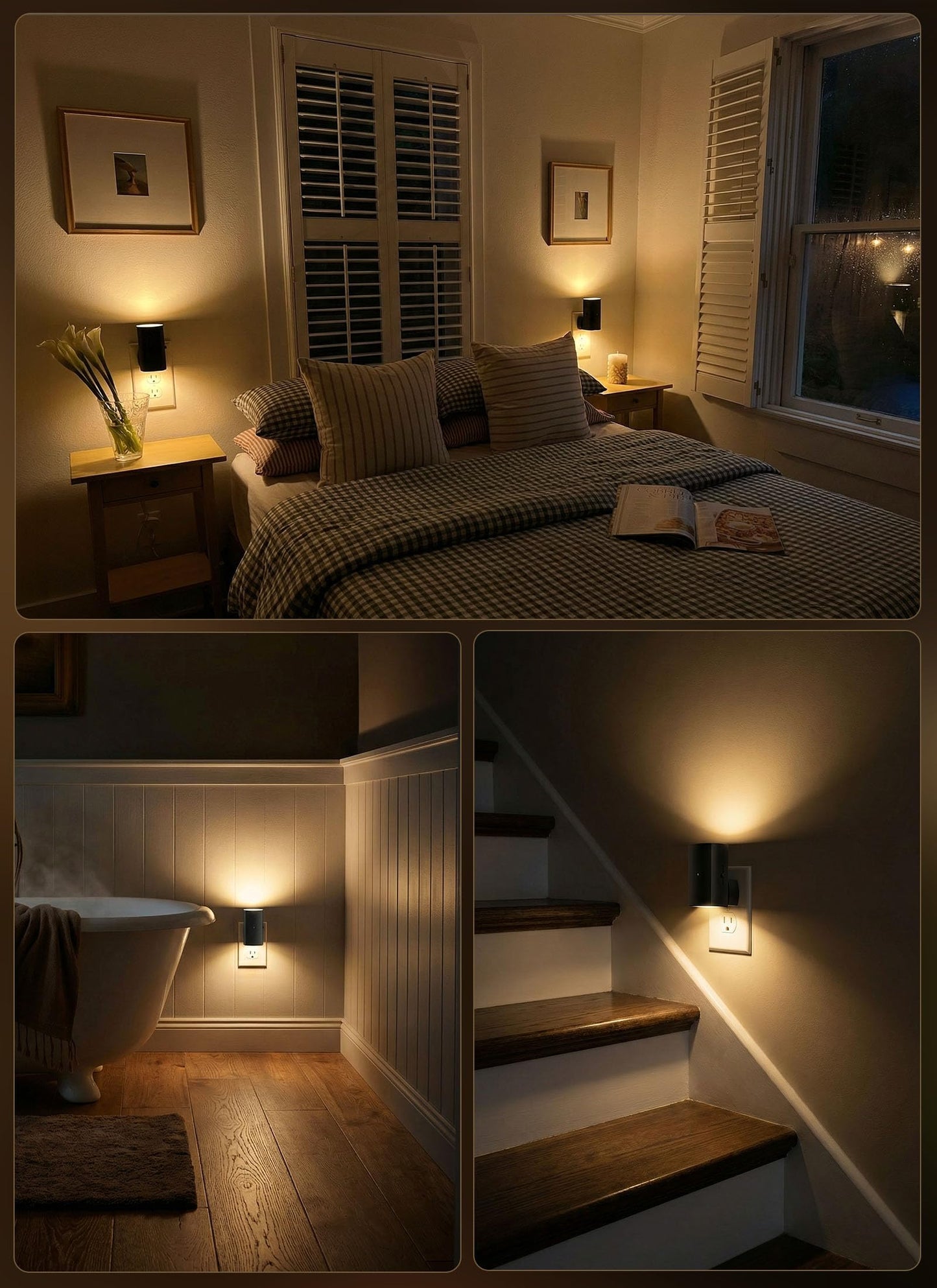 Brightown 2 Pack Night Lights Plug Into Wall, Modern Night Light with Rotating Plug, Dusk to Dawn Sensor, 0-100LM Stepless Dimming Nightlights, Home Decor for Hallway Bedroom Bathroom, Soft White