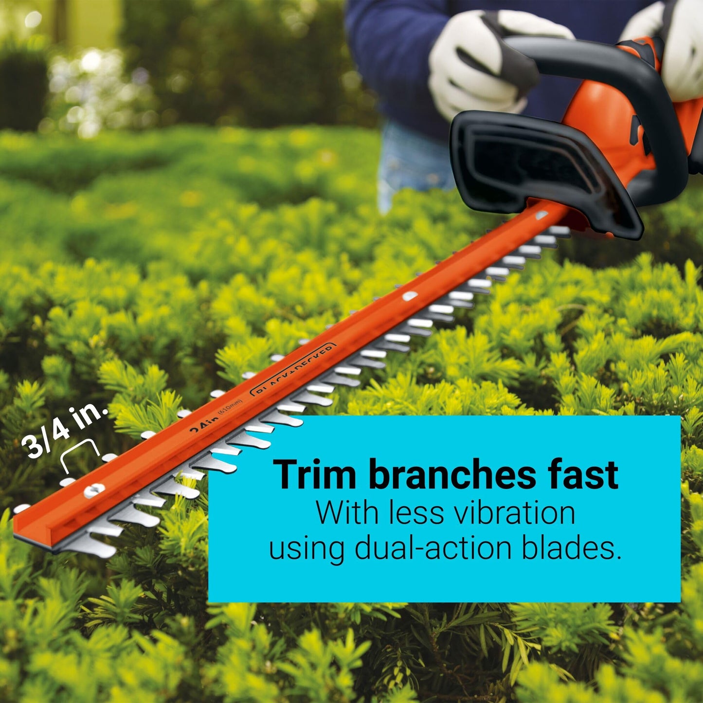 BLACK+DECKER 40V MAX* 24 in. cordless hedge trimmer with POWERDRIVE, Tool Only (LHT2436B)