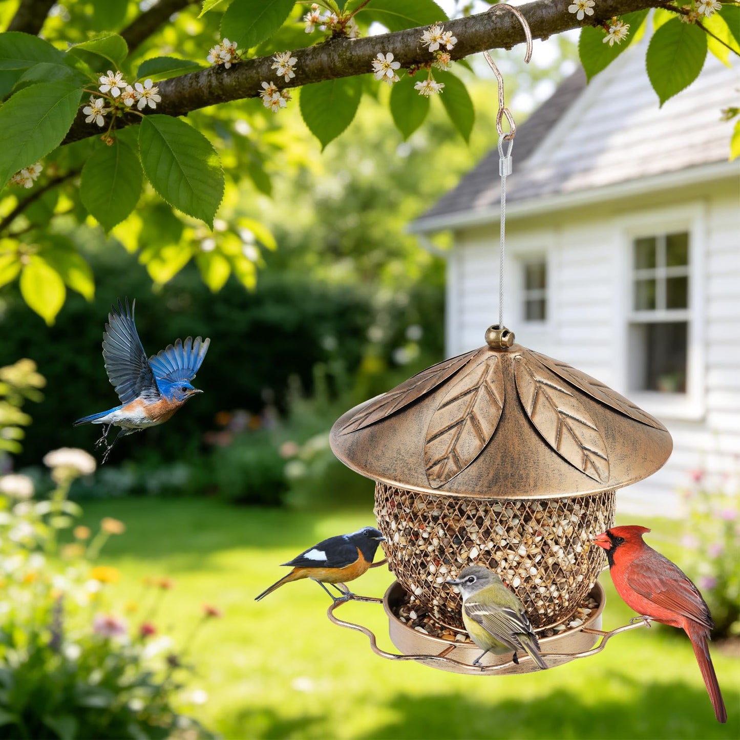 MYITYARD Bird Feeder for Outdoors Hanging, Heavy Duty Metal Wild Bird Feeders, 3 lbs Seed Feeder for Outside Garden Yard Decor, Attracting Cardinals Bluebird
