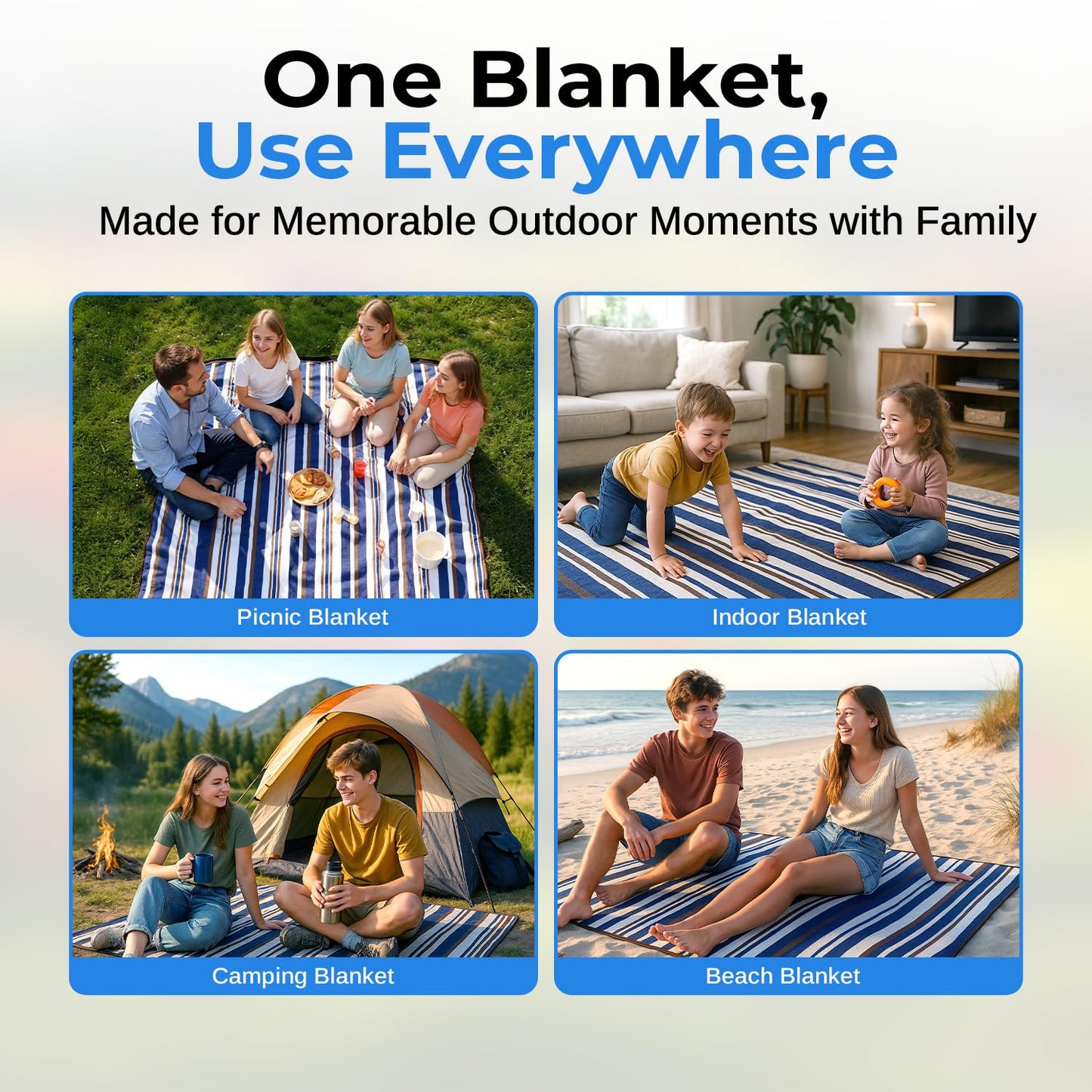 scuddles Extra Large Picnic Blanket – 60" x 80" Waterproof Outdoor Mat with Soft Dual-Layer Comfort, Foldable Travel Rug for Beach, Camping, Lawn, Parks & Family Picnics