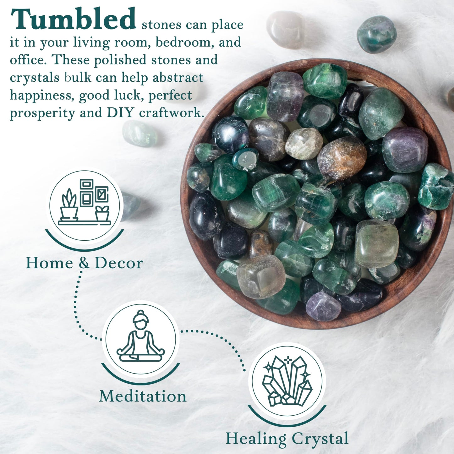 Crocon 1LB Multi Fluorite Tumbled Stones and Crystals Bulk 2000+ Carats Natural Crystal Kit for Reiki Healing Crystal Polished, Tumble Stones, Chakra Balancing, Reiki Gift, Home Decor Size : 20mm
