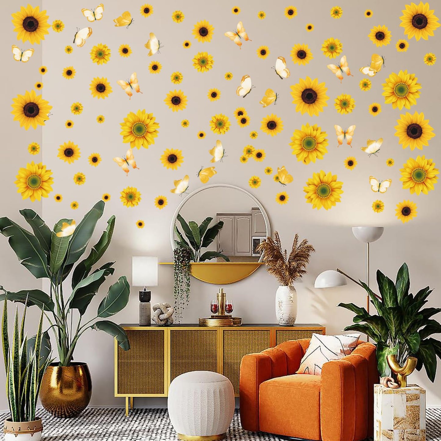 AOWDIAO Sunflower Peel and Stick Wall Decals, Sunflower Decorations for Bedroom, Kitchen, Bathroom, Living Room