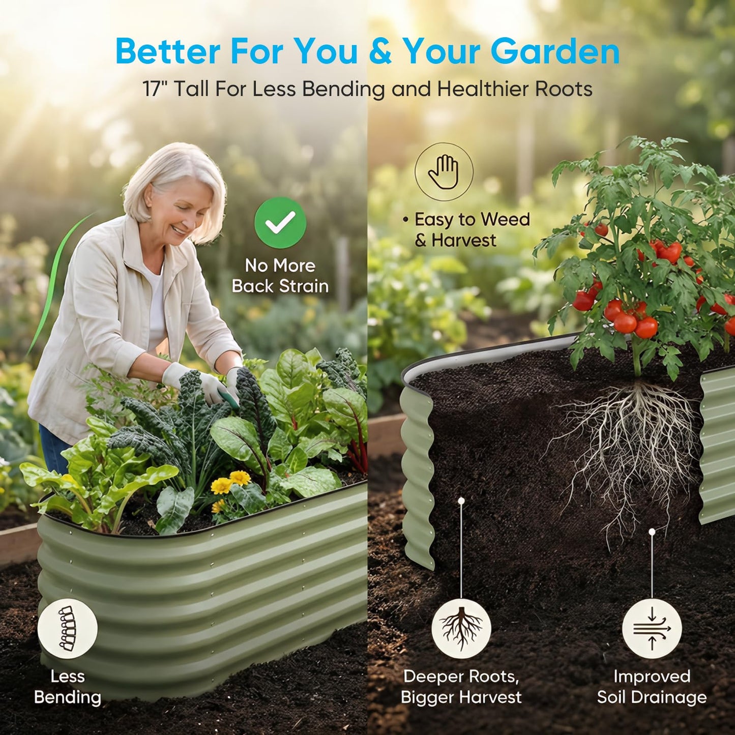 TABU Galvanized Raised Garden Bed Outdoor, 8x4x1.5 Ft Metal Planter Box with Anti-Cutting Edge, Rust-Resistant Garden Bed Kit for Outdoor Gardening, for Vegetables, Flowers, Herbs, Green