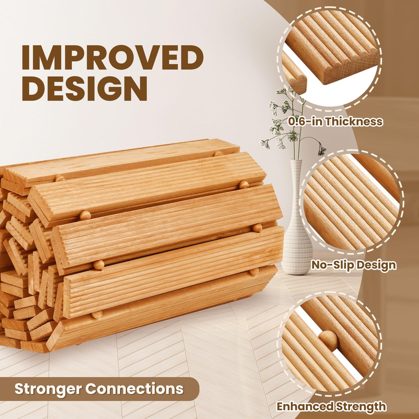 pbugac 8FT Wooden Garden Pathway, Roll Out Walkway for Patio, Backyard and Outdoor Decor, Weatherproof, Non Slip and Easy to Install, Perfect for Beach, Wedding or Lawn (Natural)