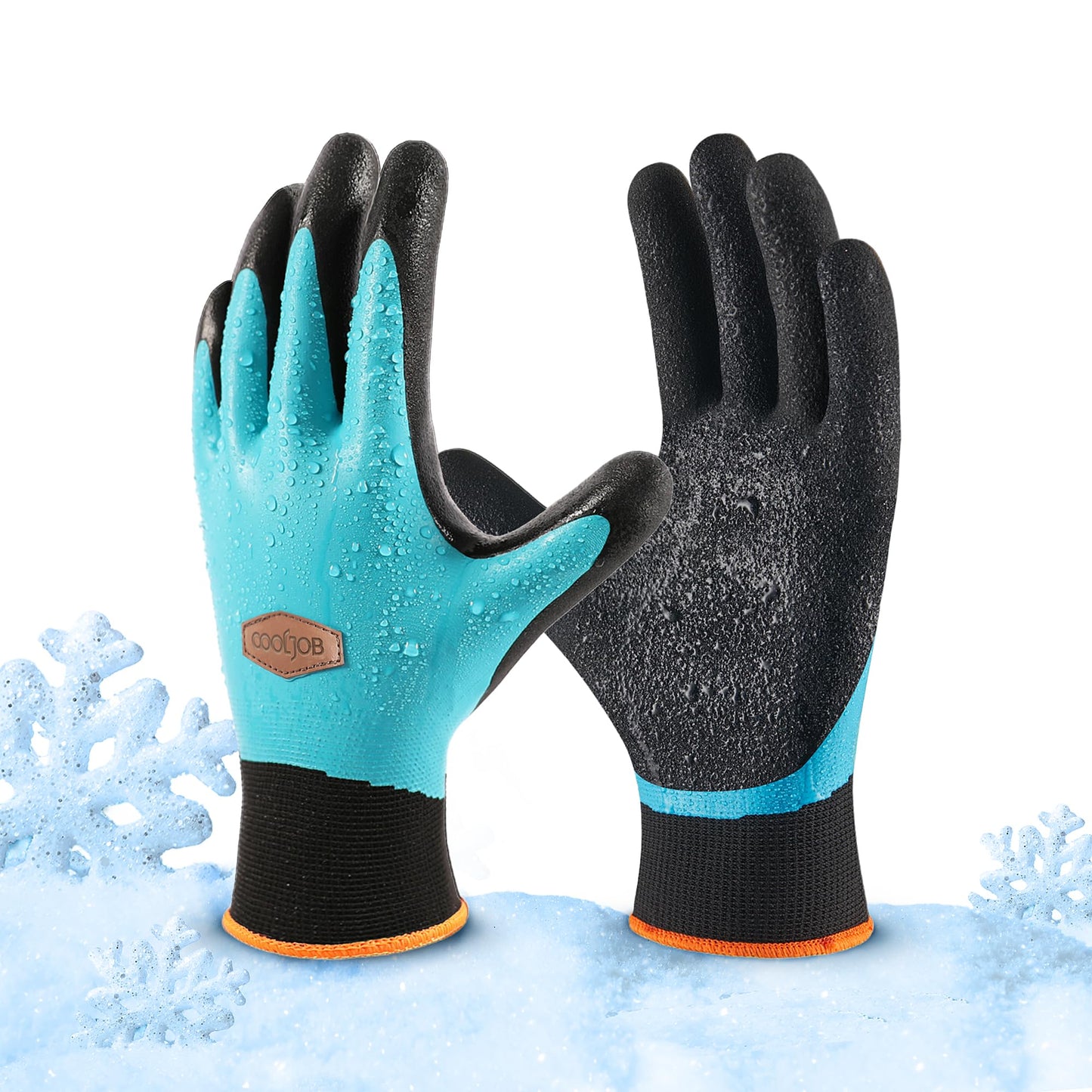 COOLJOB Waterproof Winter Freezer Gloves for Working Gardening Fishing Construction Worker, Double Coated Rubber for Warehouse Cold Refrigeration House, 1 Pair Large Blue