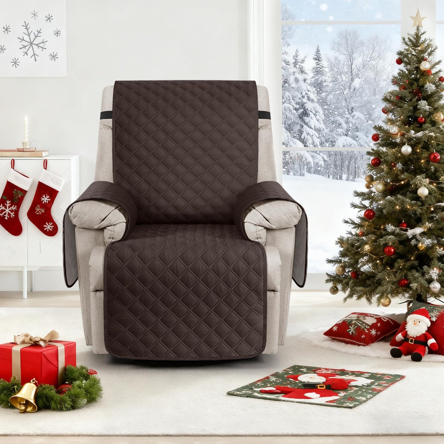 Ruaozz 100% Waterproof Recliner Chair Covers, Non-Slip Reclining Covers for Recliner Chair Washable Chair Cover, Recliner Covers with Pockets for Kids, Dogs, Pets (Chocolate, 23'')