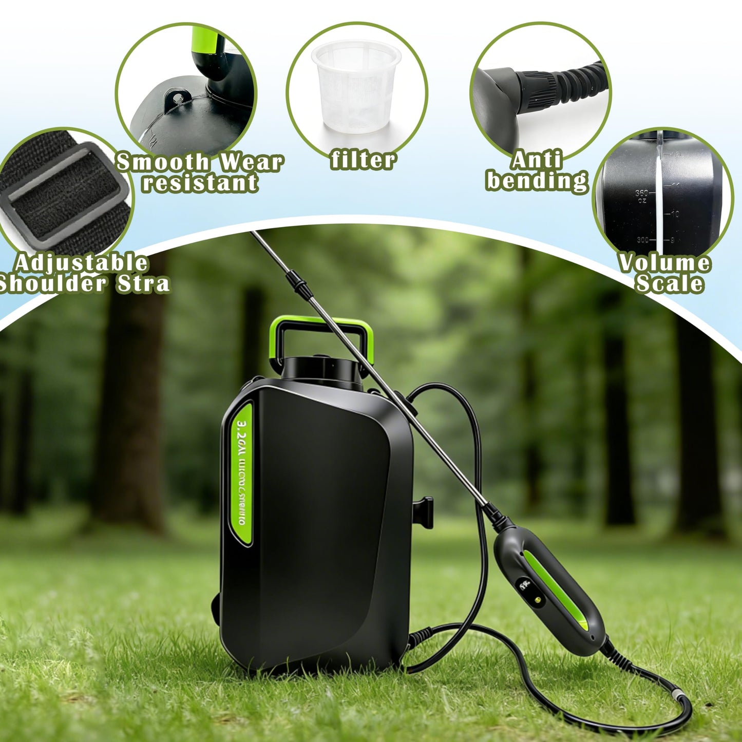 3.2 Gallon Battery Powered Sprayer, Covers 6,000+ Sq Ft per Tank – Electric Sprayer with 5 Interchangeable Nozzles, Handle with 2-Speed Control & Digital Display, for Lawn, Garden & Outdoor Cleaning