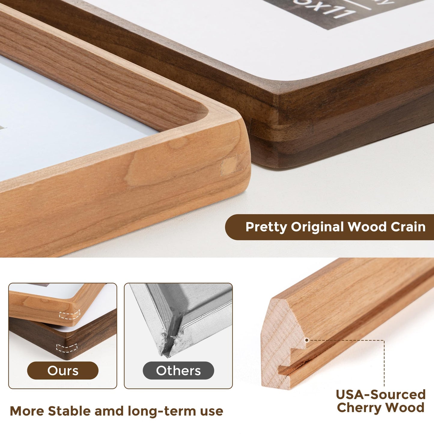 Dreamland 5x7 Picture Frame, USA-Sourced Cherry Wood Photo Frames with HD Tempered Glass, 5 x 7 Wooden Frame Matted to 4 x 6, 5x7 Frames Handcrafted Rounded Corner for Tabletop or Wall Display