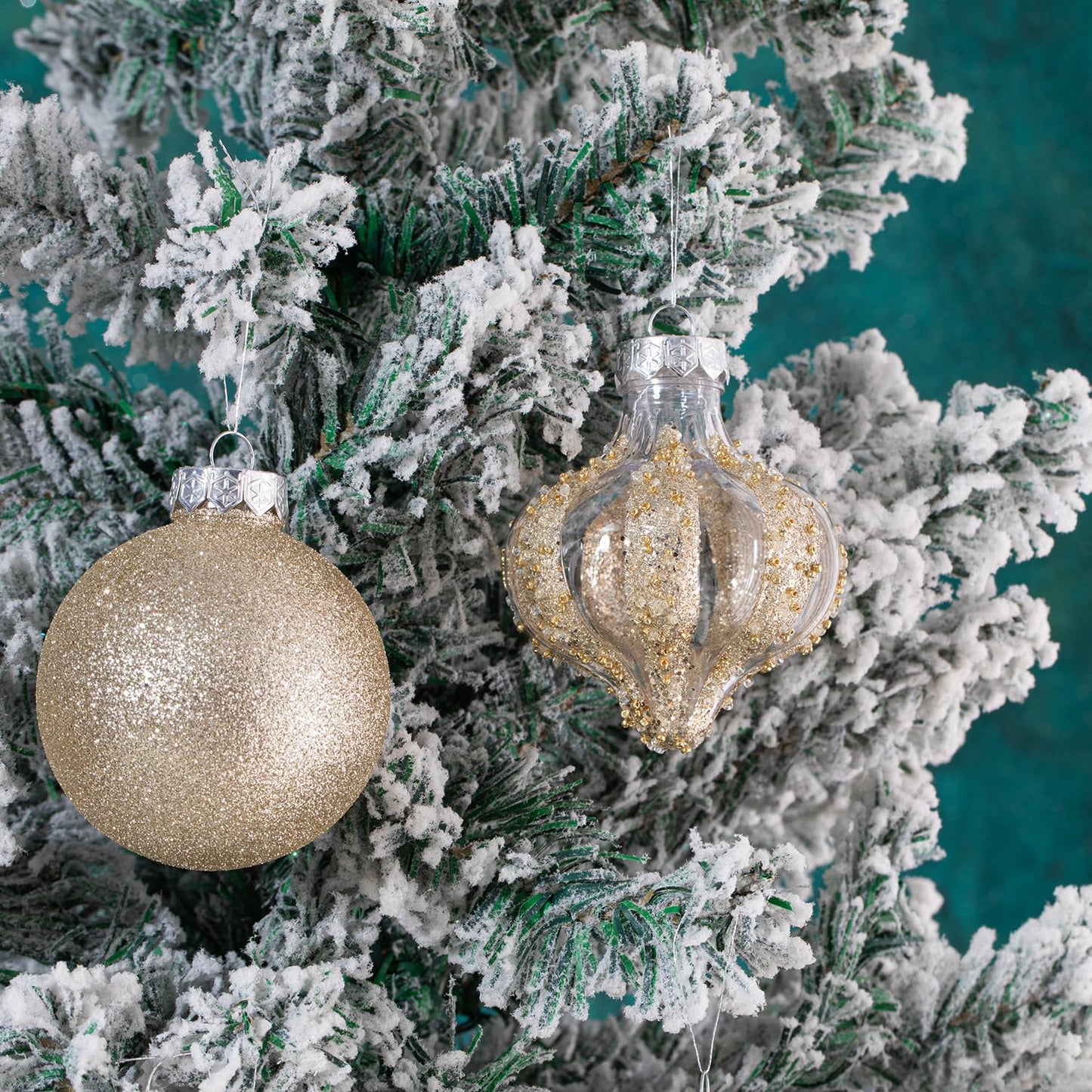 3.15" Clear and Champagne Christmas Ball Ornaments Set, 16 Pcs Luxury Hand-Painted Xmas Tree Decoration, Large Shatterproof Rustic Farmhouse Balls for Party Holiday Wreath Garland Home Decor