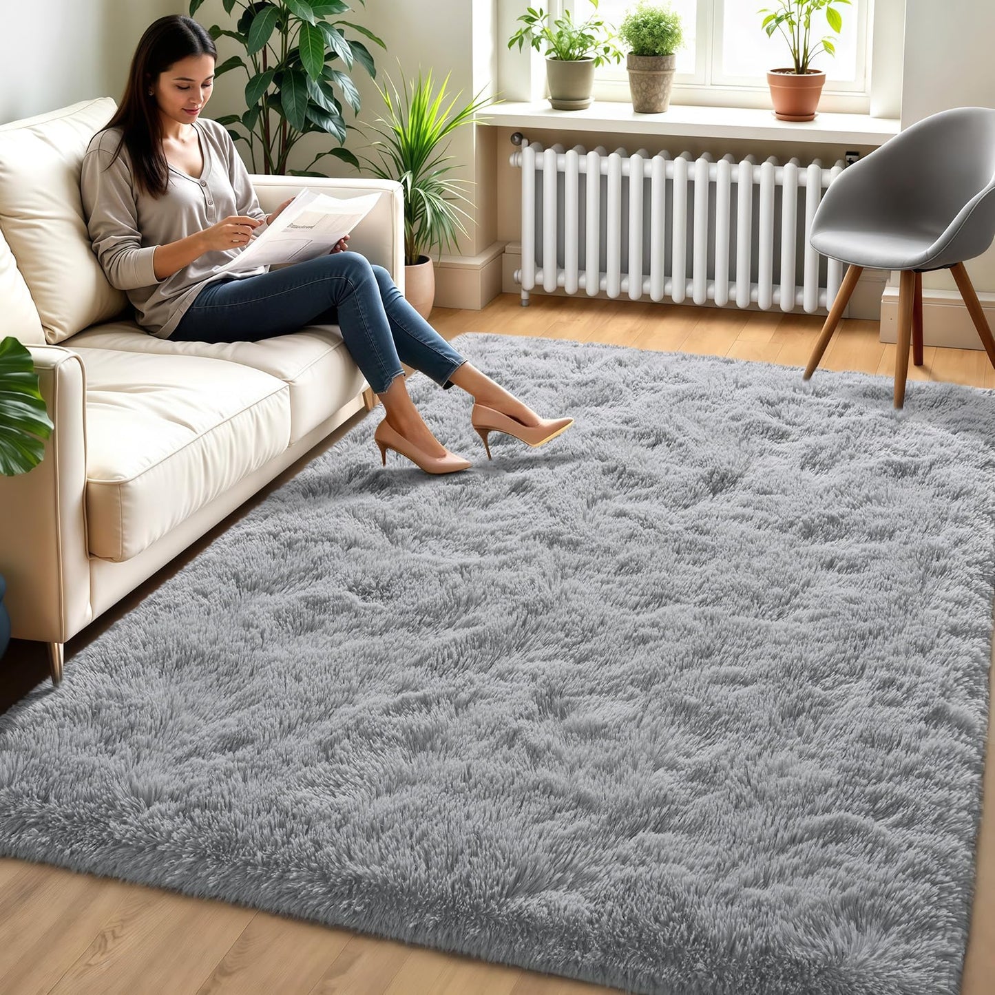 Zentavio Area Rugs for Living Room Grey Rugs for Bedroom Large 5x8 Carpet Fluffy Furry Soft Shag Aesthetic Plush High Pile Gray Throw Rug for Nursery Kids Room Dorm