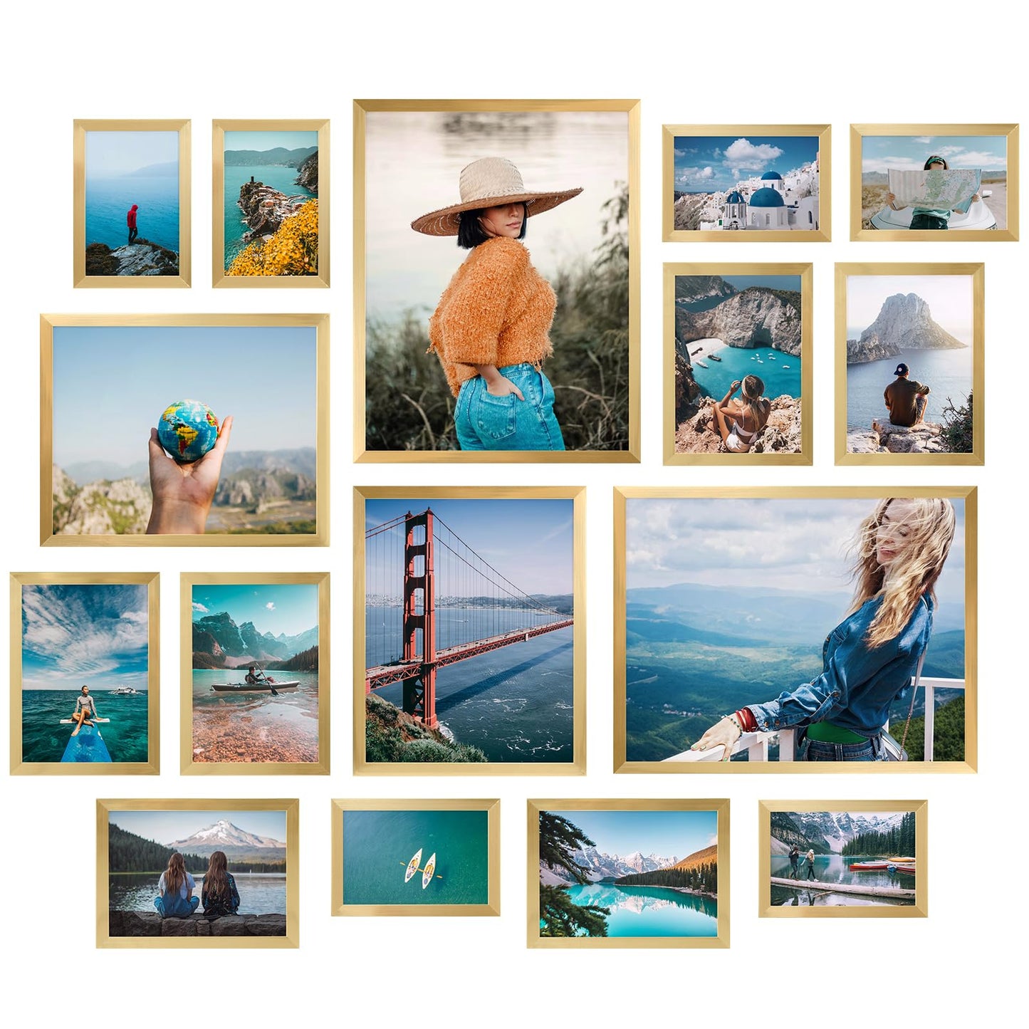 Giftgarden 16 Pack Gold Picture Frames for Multi Sizes Photos, Assorted Set Including Two 11x14, Two 8x10, Six 5x7, Six 4x6, Gallery Collage Frame for Wall or Tabletop Display