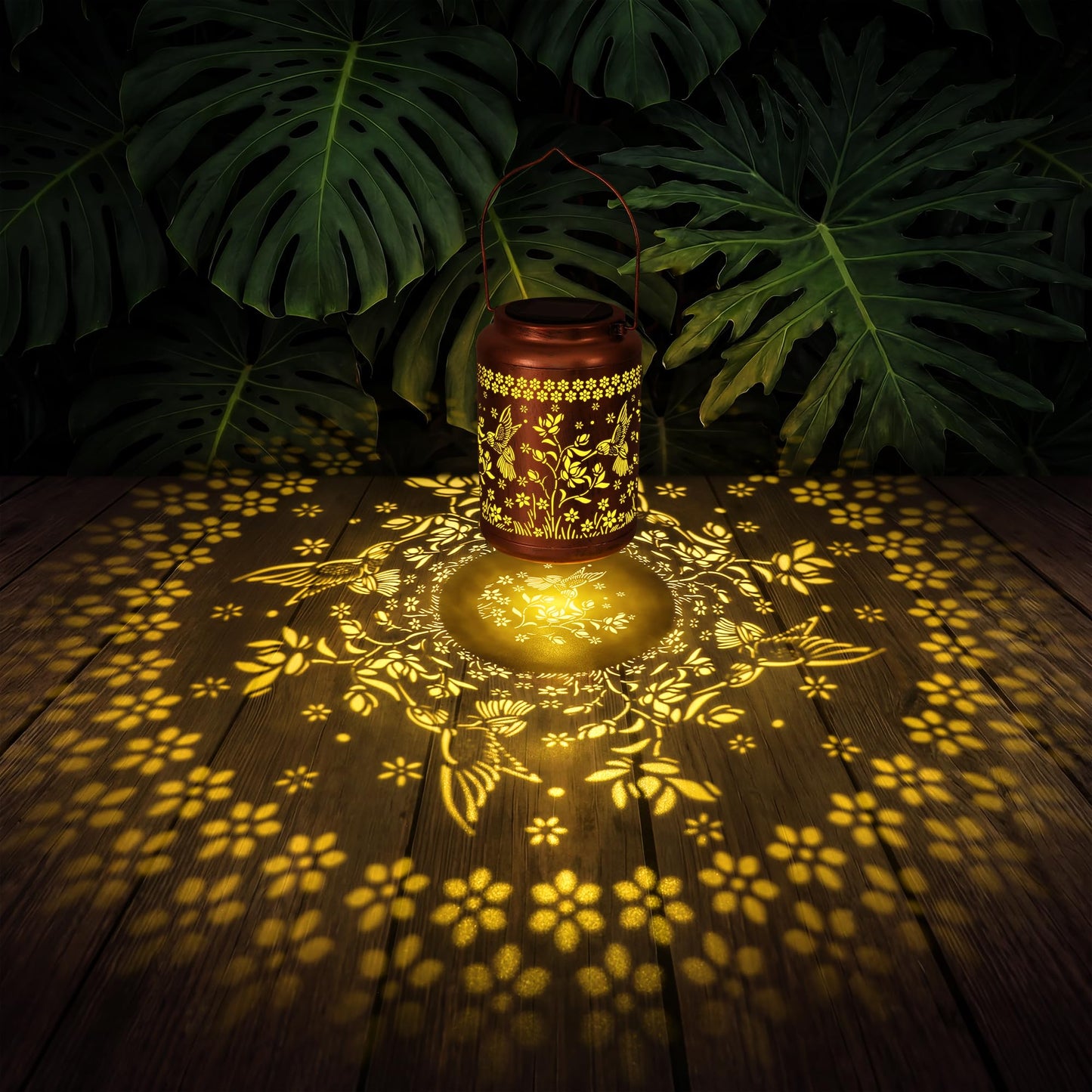 NISUNS Hummingbird Solar Lantern for Outdoor - Waterproof Mothers Day Gift for Mom Grandma Women, Hanging Garden Art Decor for Patio Backyard Porch with Auto Dusk to Dawn (Hummingbird with Flower)