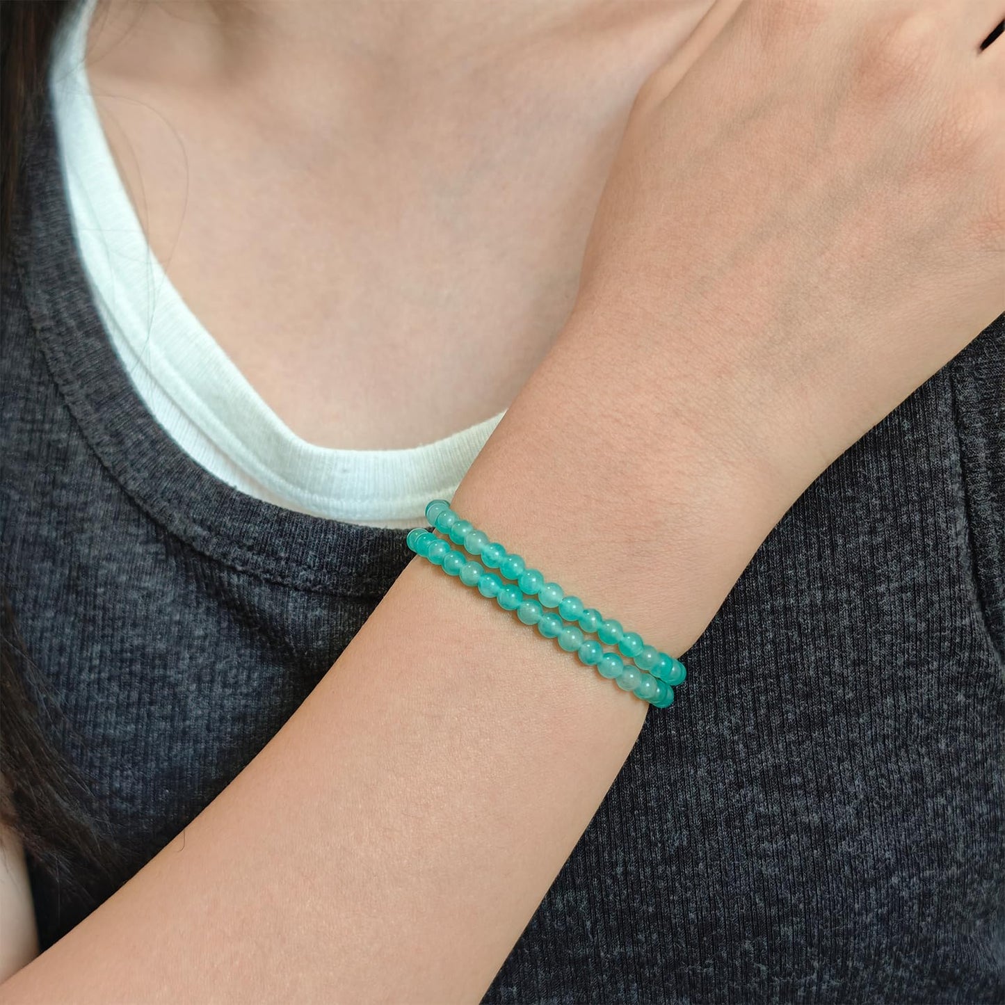 CHCCOYE 4mm Natural Healing Gemstone Bracelet Handmade Yoga Stretch Elastic Bracelet Stress Relief Crystal Jewelry for Men and Women (4mm Grade A Amazonite)