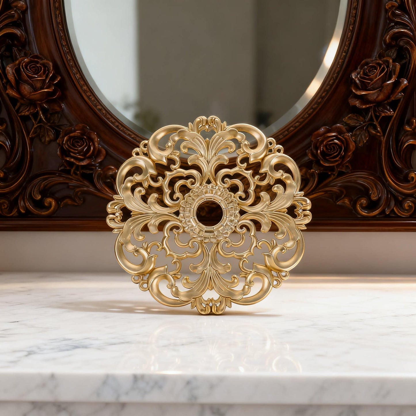 LUOZZY 2pcs European Style Ceiling Material Round Base Decorative Ceiling Light Decoration European Style Plastic Hollow Ornaments for Lighting Home Supply - Champagne Gold