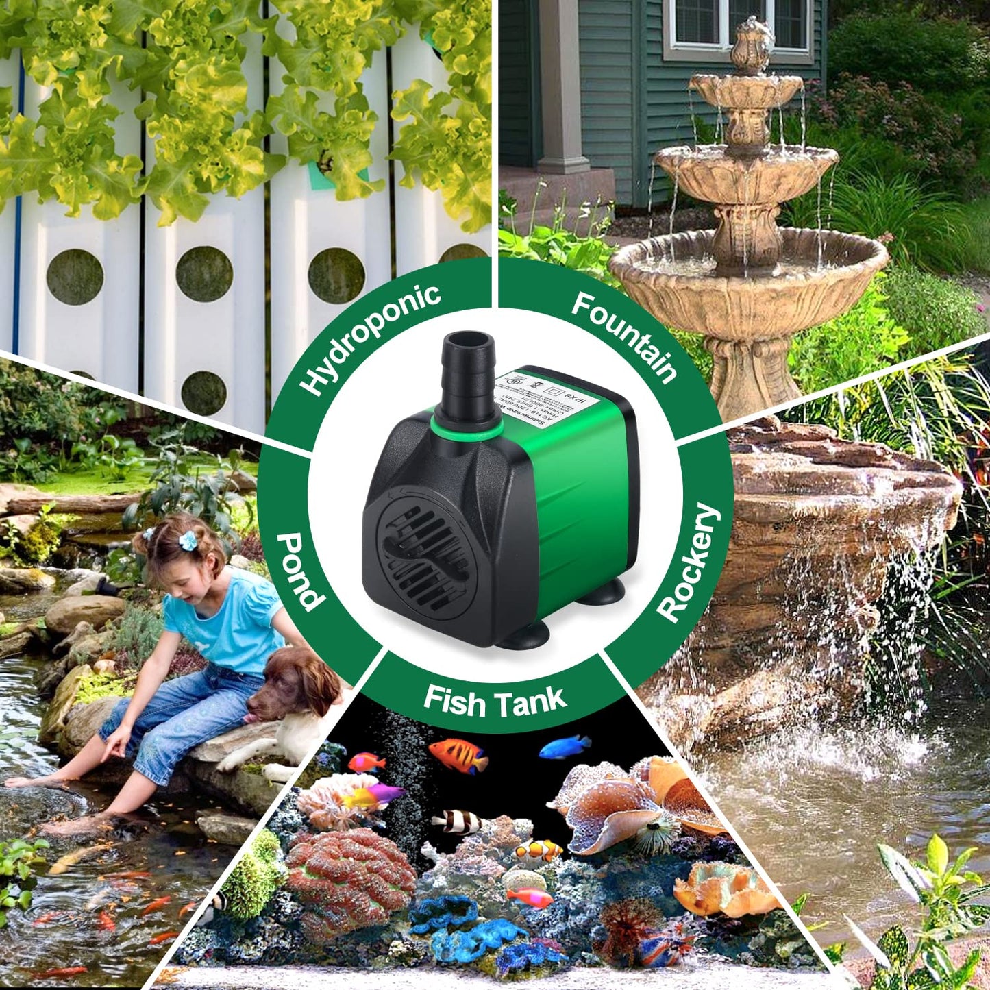 CWKJ Fountain Pump, 220GPH (15W 900L/H) Water Fountain Pump, Outdoor Submersible Fountain Pump with 6.5ft Tubing (ID x 1/3-Inch), 3 Nozzles for Aquarium, Pond, Fish Tank, Water Pump Hydroponics
